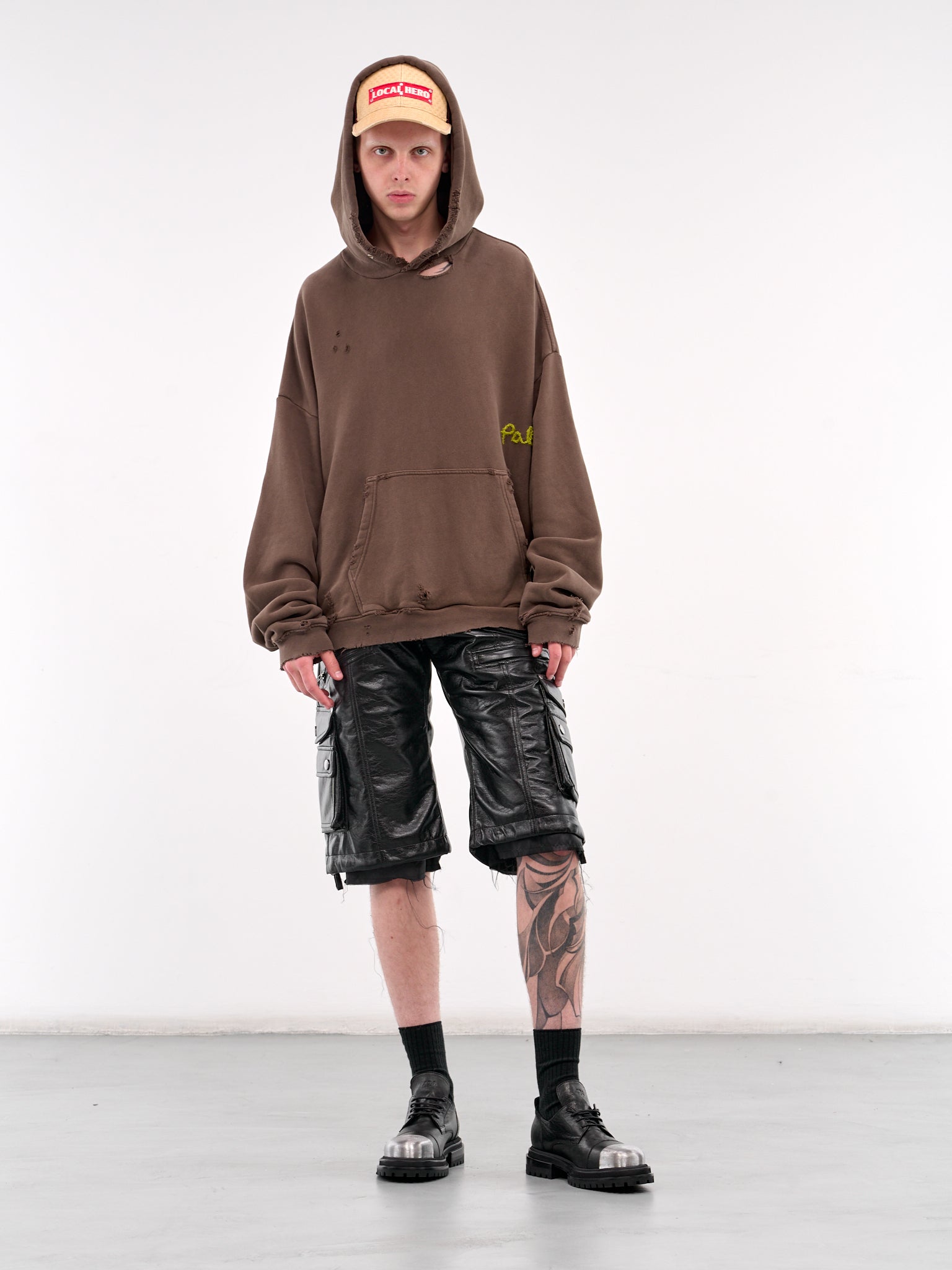 Distressed Logo Hoodie (4U010Q1008BRN-BROWN)