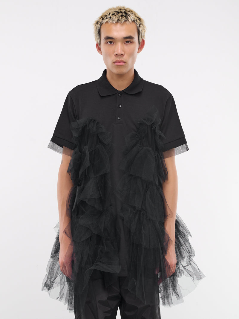 Tulle Frill Polo Shirt (5279-0562-BLACK/BLACK)