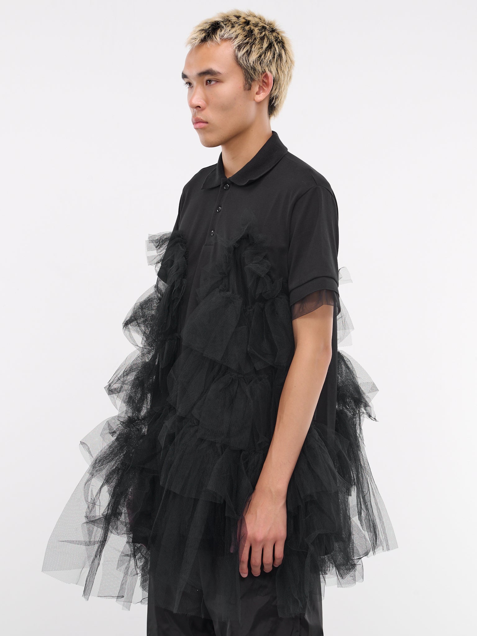 Tulle Frill Polo Shirt (5279-0562-BLACK/BLACK)