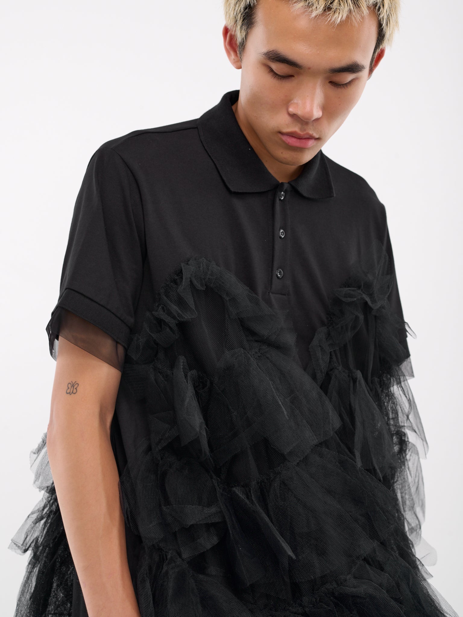 Tulle Frill Polo Shirt (5279-0562-BLACK/BLACK)