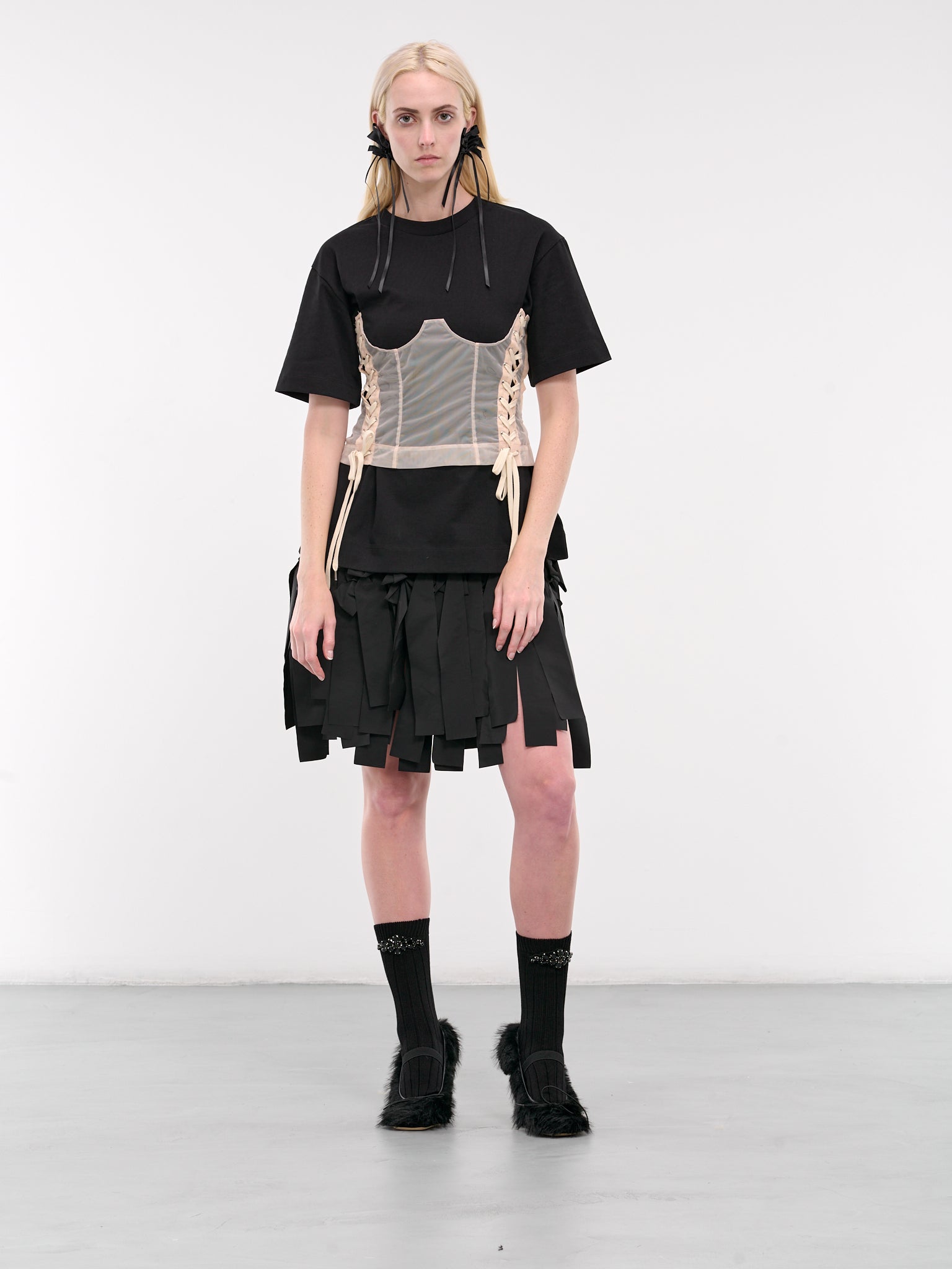 Corset Paneled Boxy Tee (5282-0562-BLACK-NUDE)