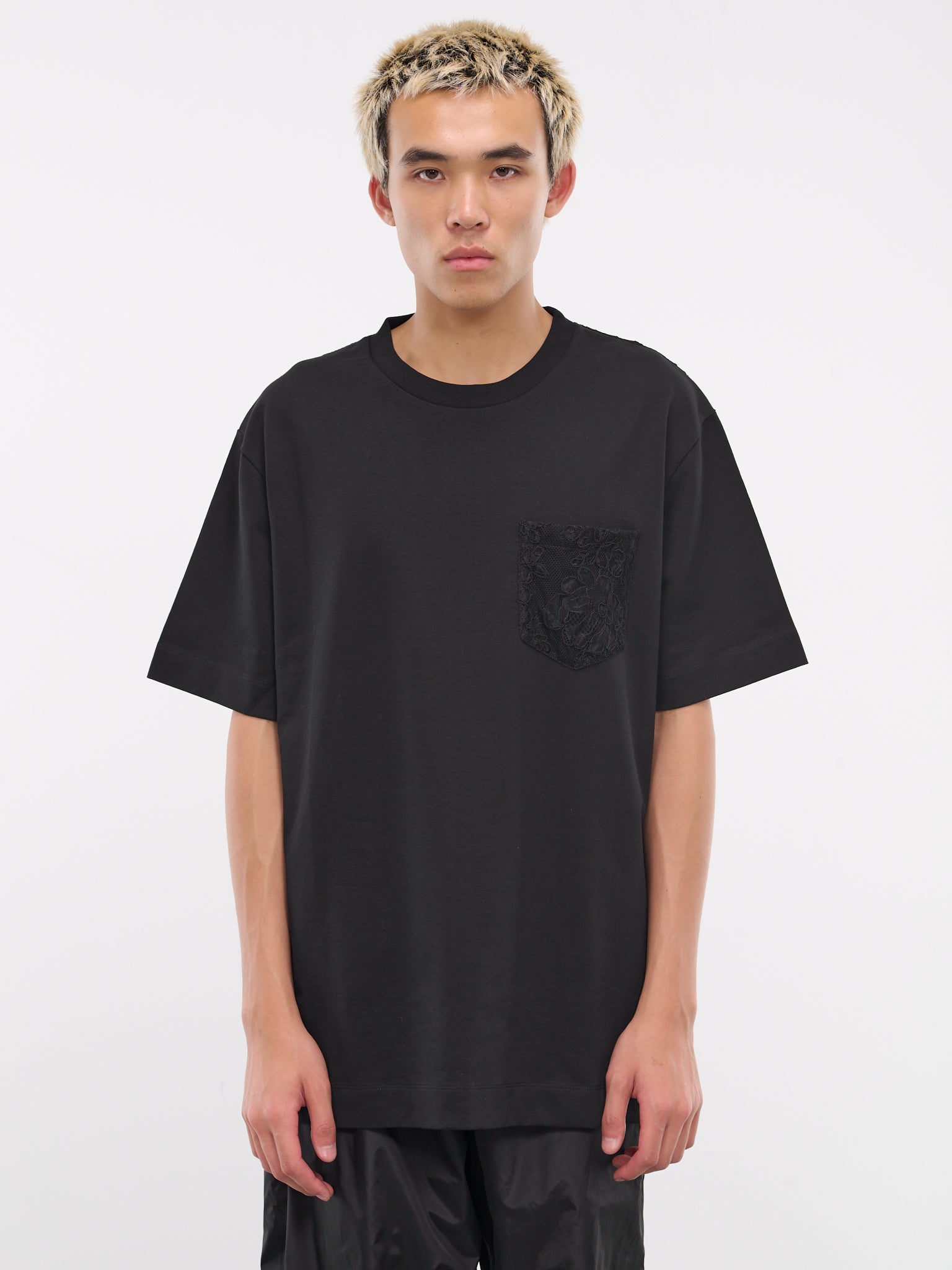 Lace Paneled Boxy Tee (5286-0562-BLACK/BLACK)