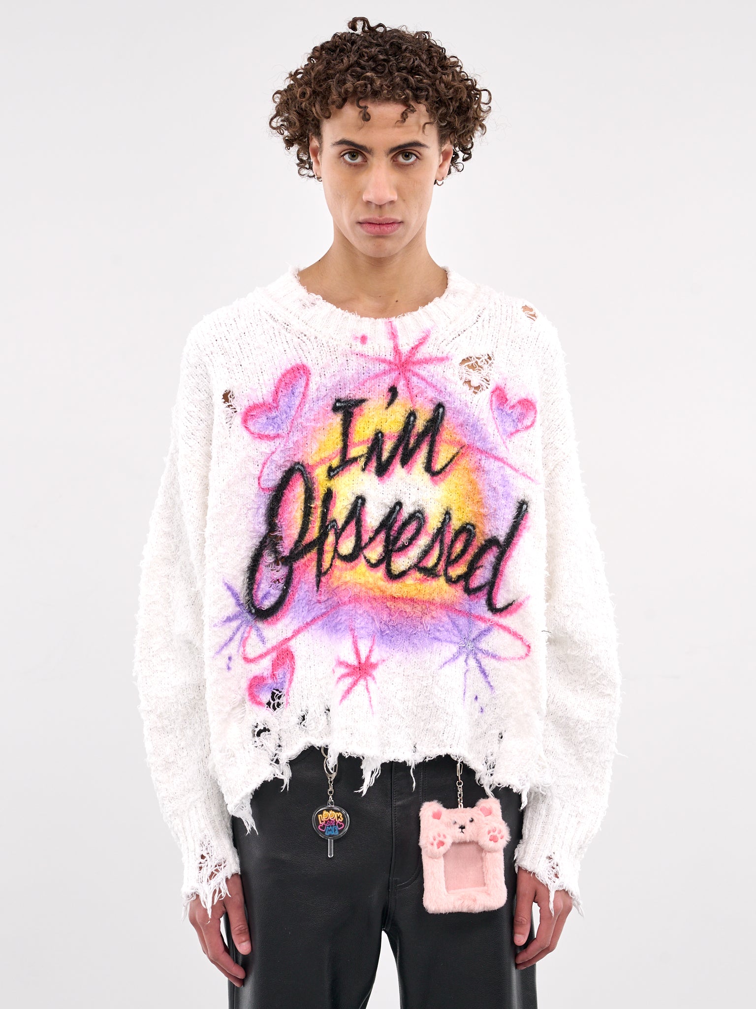 'I'm Obsessed' Distressed Sweater (52KN178-IVORY)