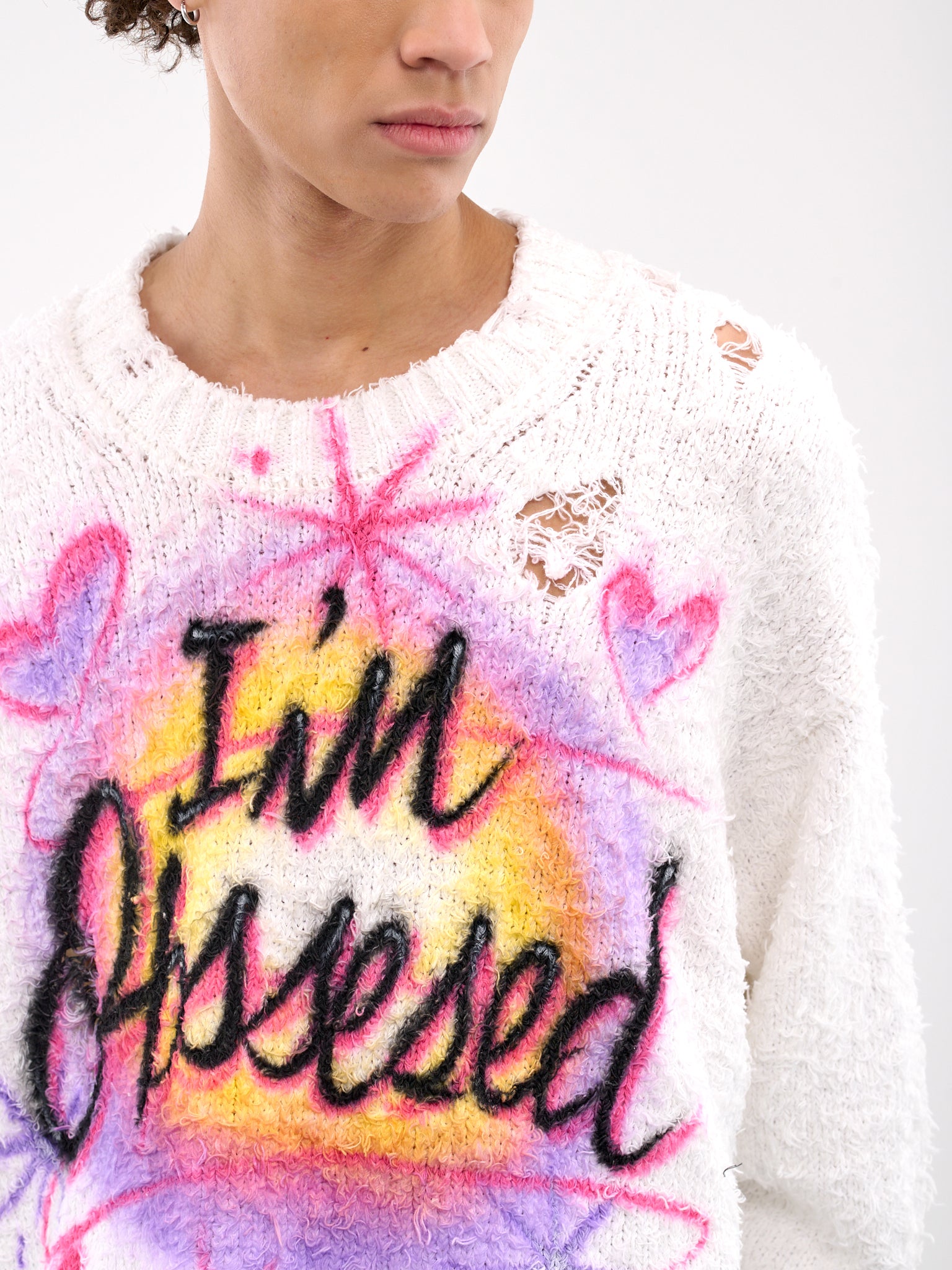 'I'm Obsessed' Distressed Sweater (52KN178-IVORY)