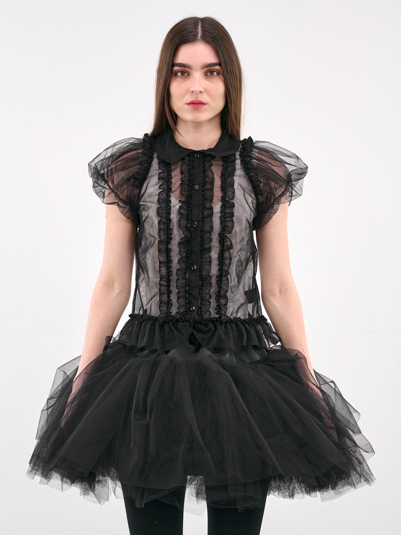 Sheer Ruffled Blouse (5306-0069-BLACK)