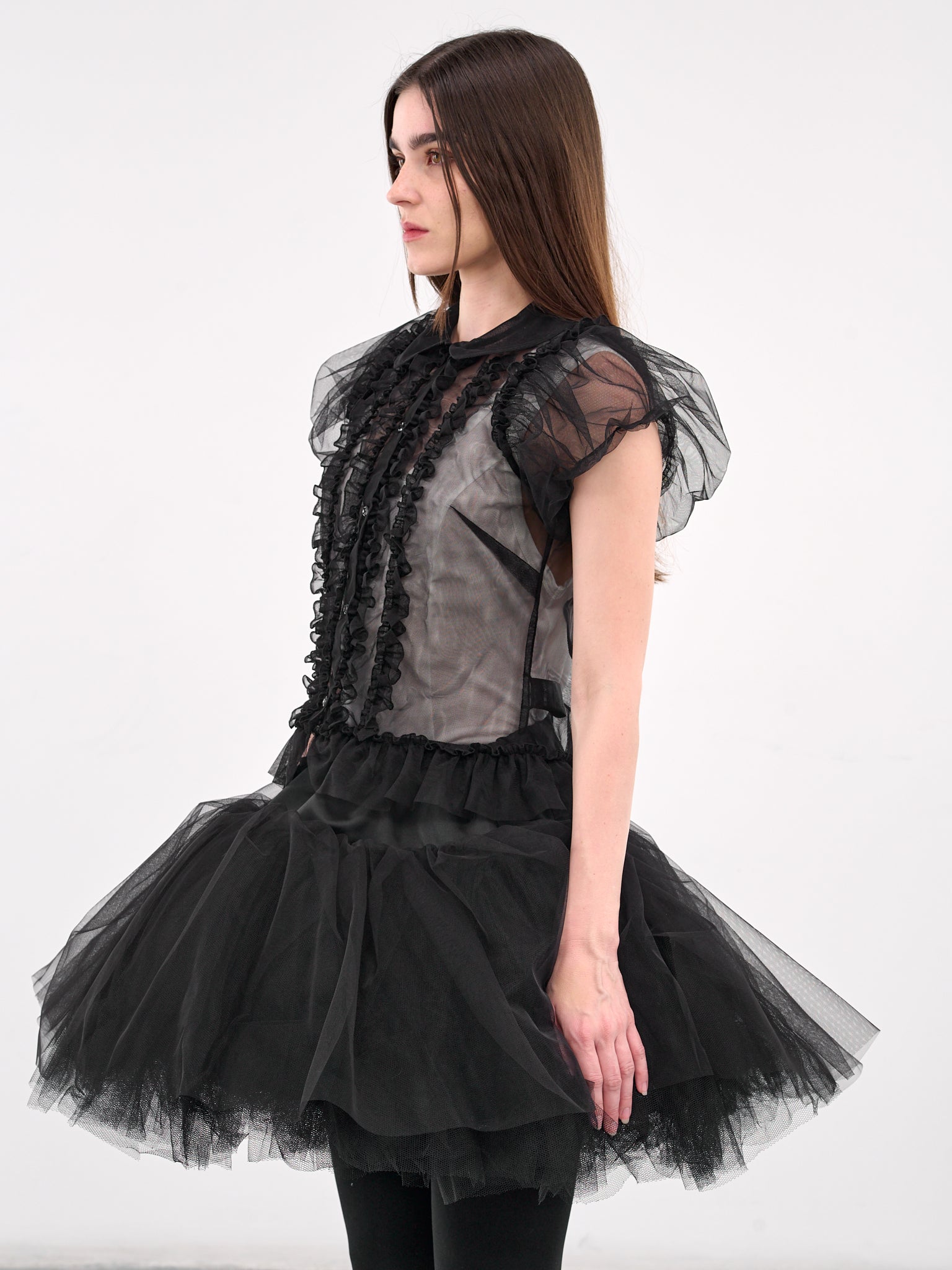 Sheer Ruffled Blouse (5306-0069-BLACK)