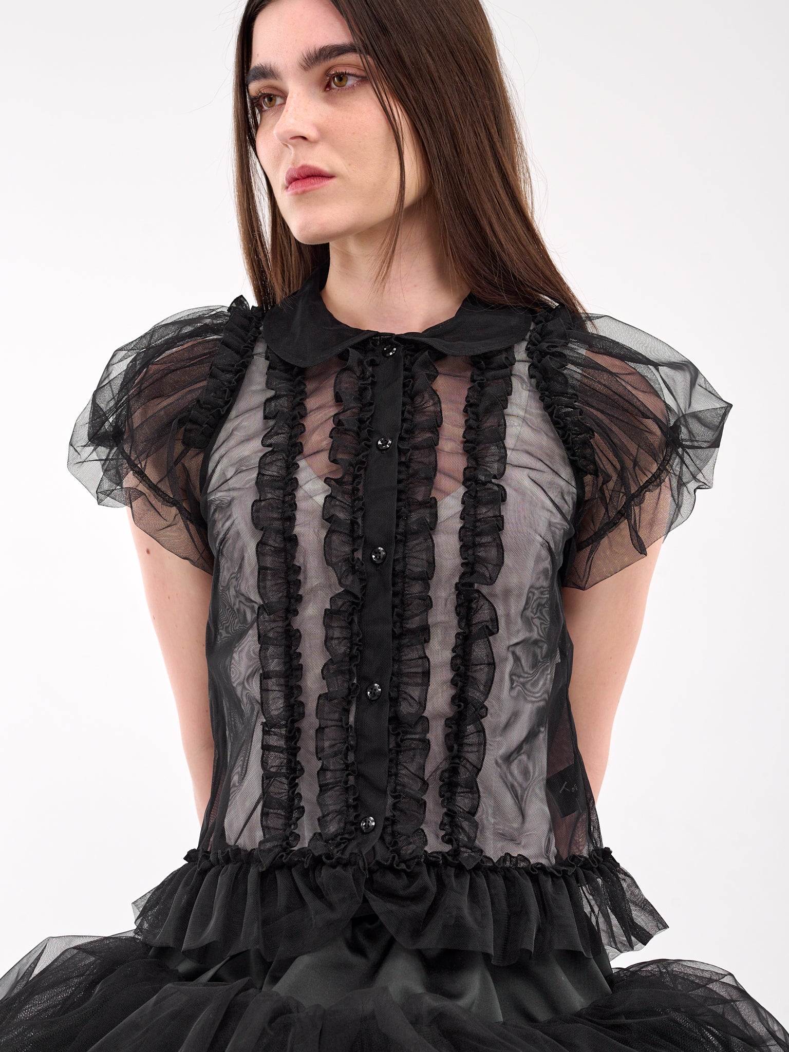 Sheer Ruffled Blouse (5306-0069-BLACK)