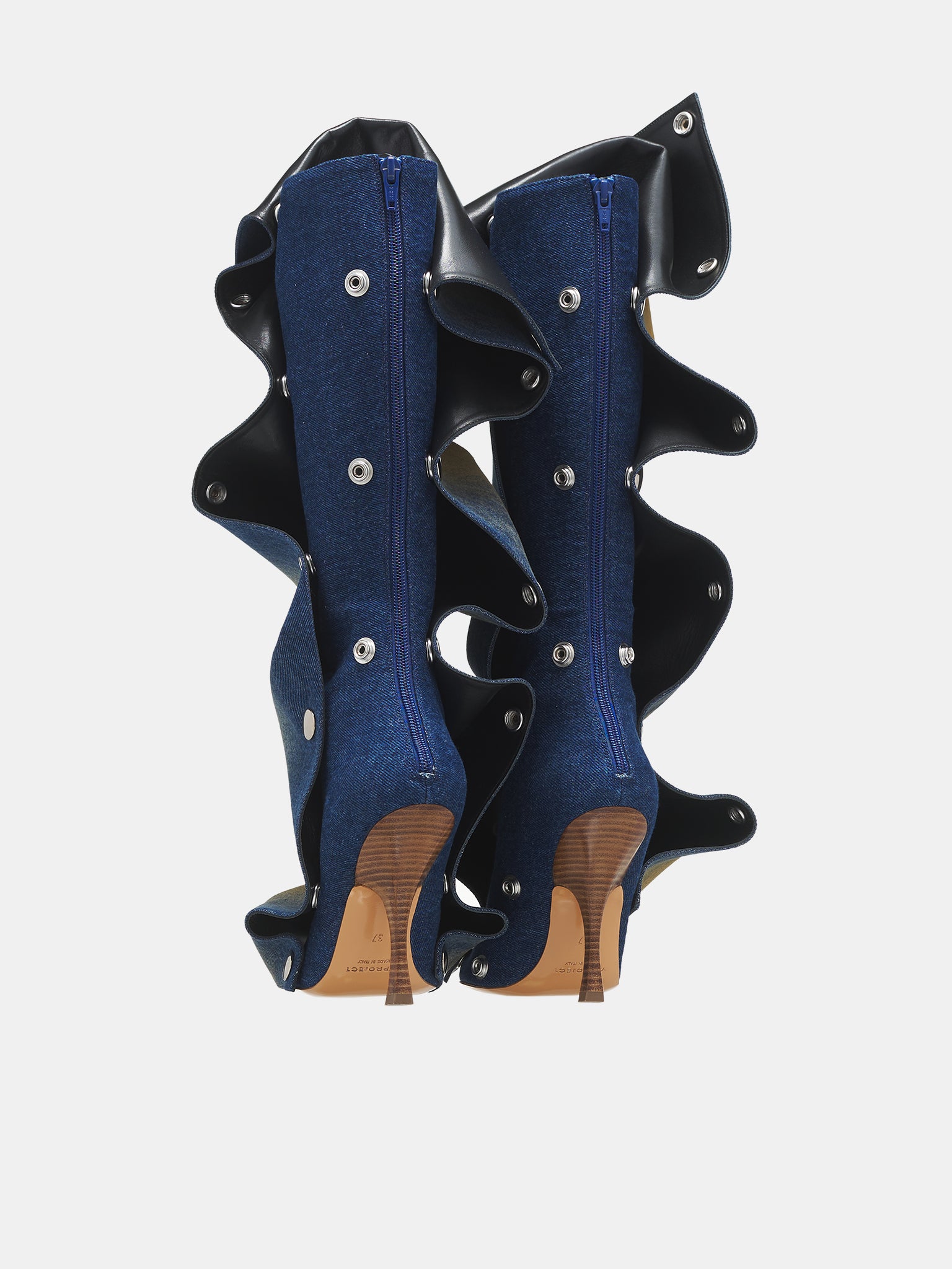 Denim & Leather Snap Button Boots (530BO001-D14-BLUE-YELLOW)