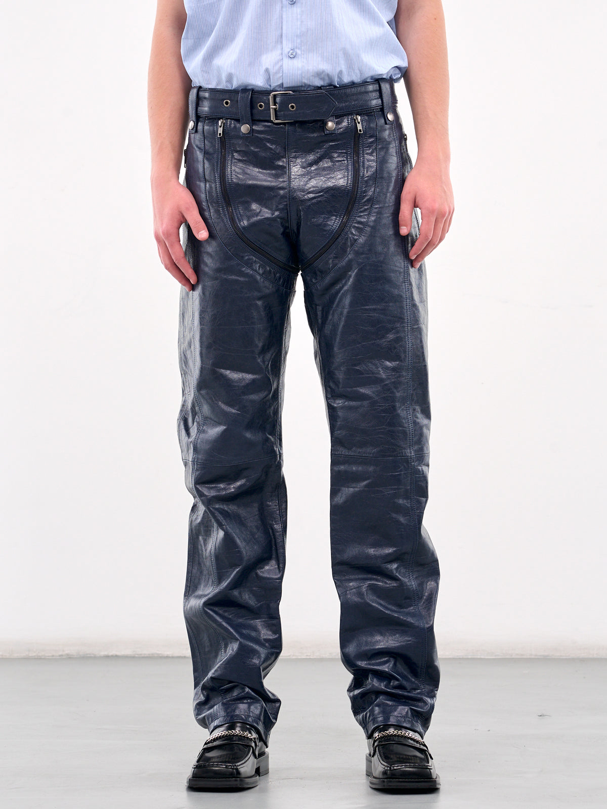 Zip Chap Leather Trousers (544LP14504-BLU)