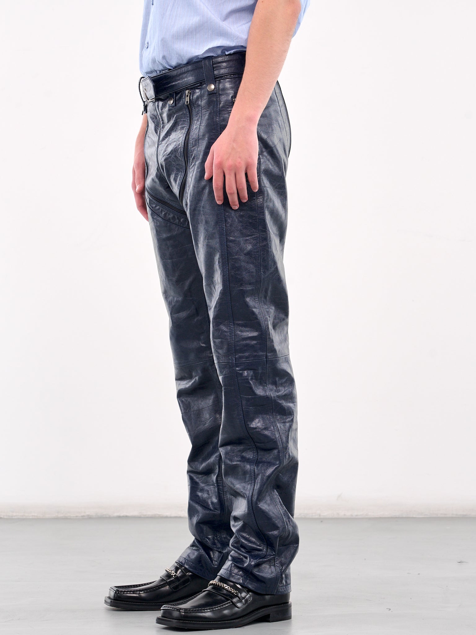 Zip Chap Leather Trousers (544LP14504-BLU)