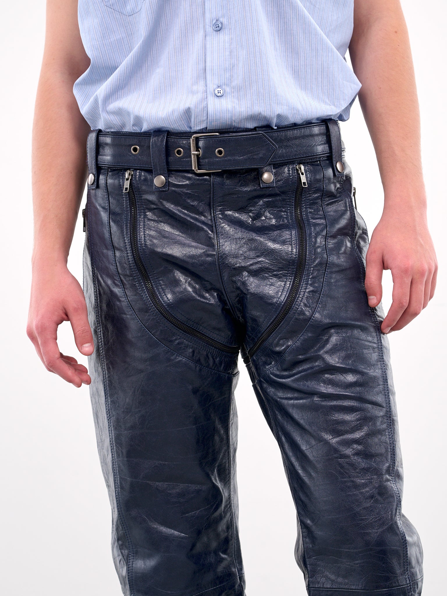 Zip Chap Leather Trousers (544LP14504-BLU)