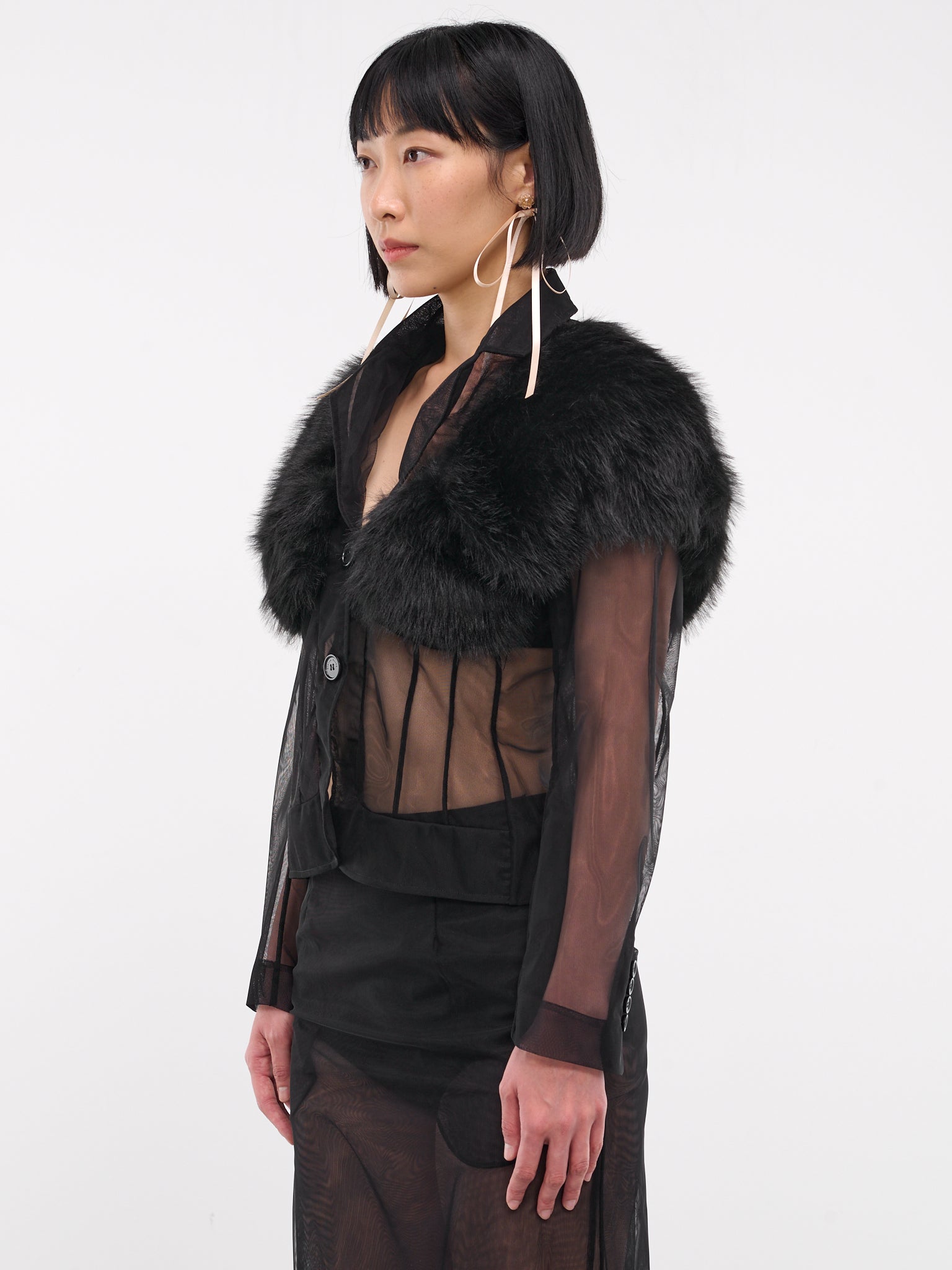 Faux Fur & Tulle Jacket (6097-CAPF-0069-BLACK)