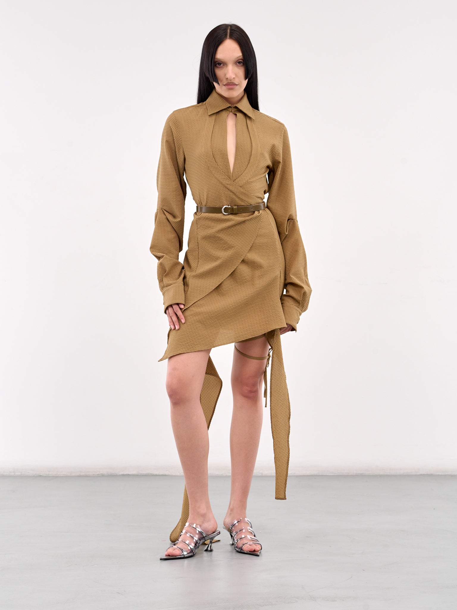 Wrap Shirt Dress (613-580-PEITHO-DARK-OCHRE)