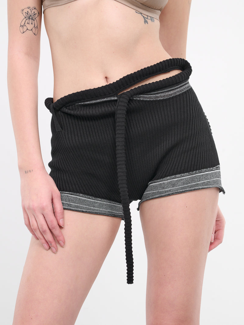 Black Striped Knit Shorts