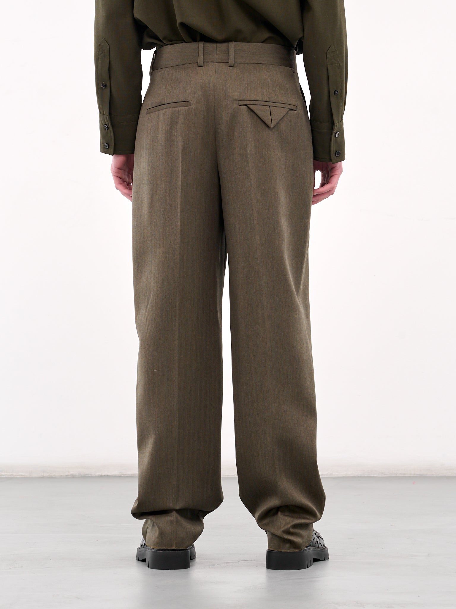 Wool Subtle Chevron Straight Trousers (820060V5C40-3541-FOREST-CAPER)