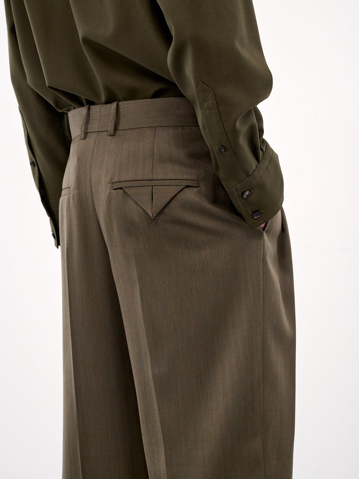 Wool Subtle Chevron Straight Trousers (820060V5C40-3541-FOREST-CAPER)