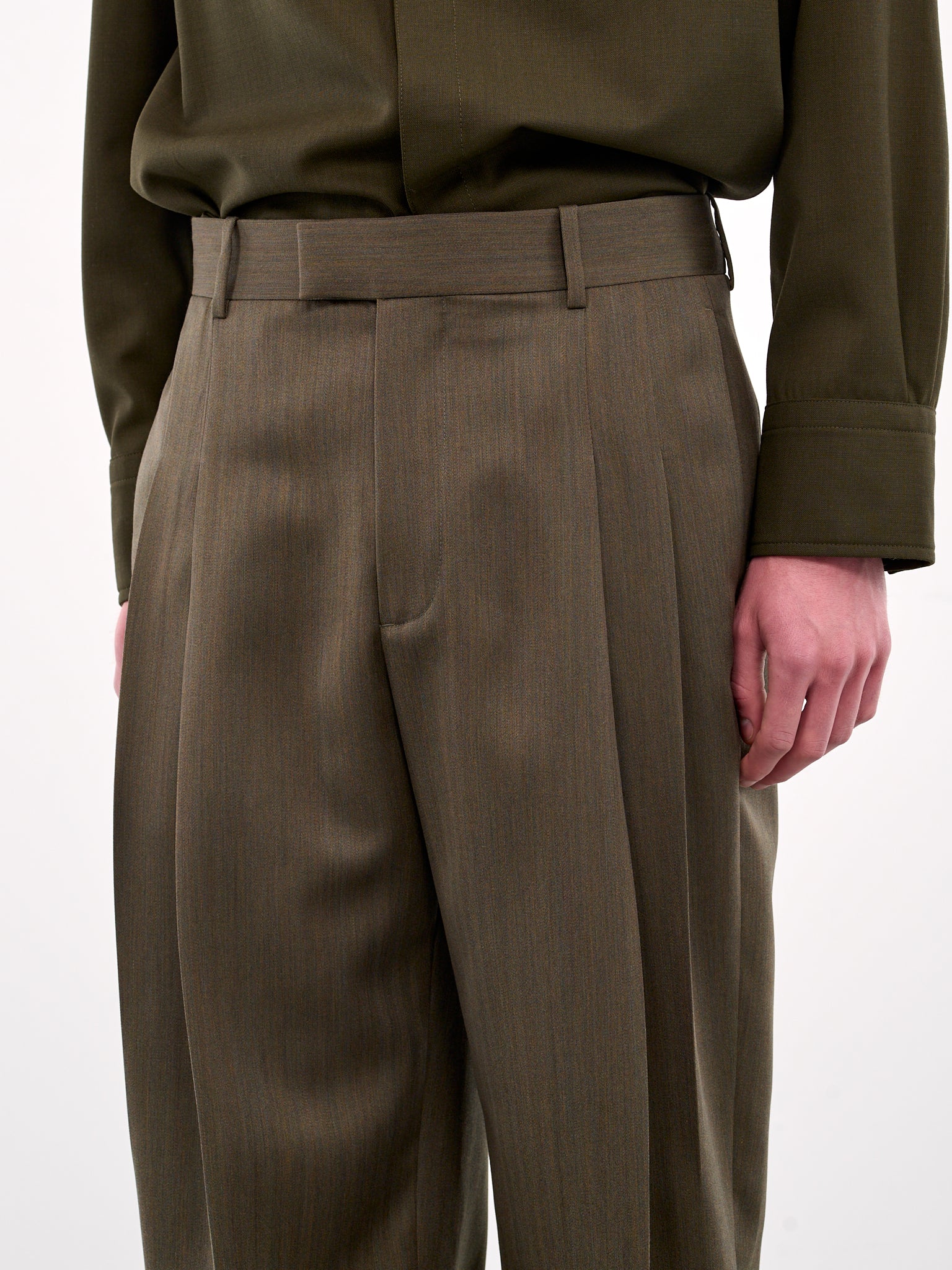 Wool Subtle Chevron Straight Trousers (820060V5C40-3541-FOREST-CAPER)