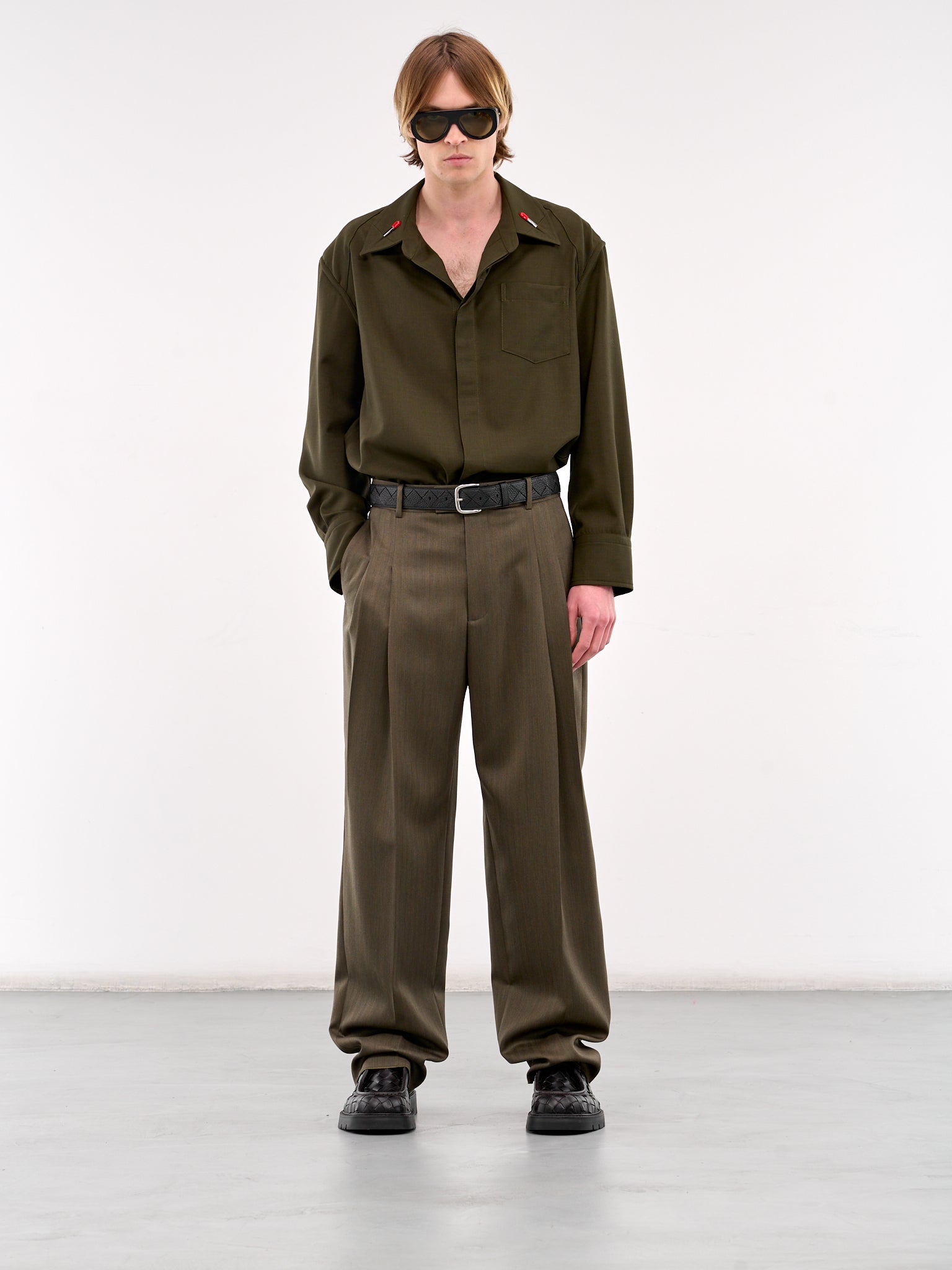 Wool Subtle Chevron Straight Trousers (820060V5C40-3541-FOREST-CAPER)