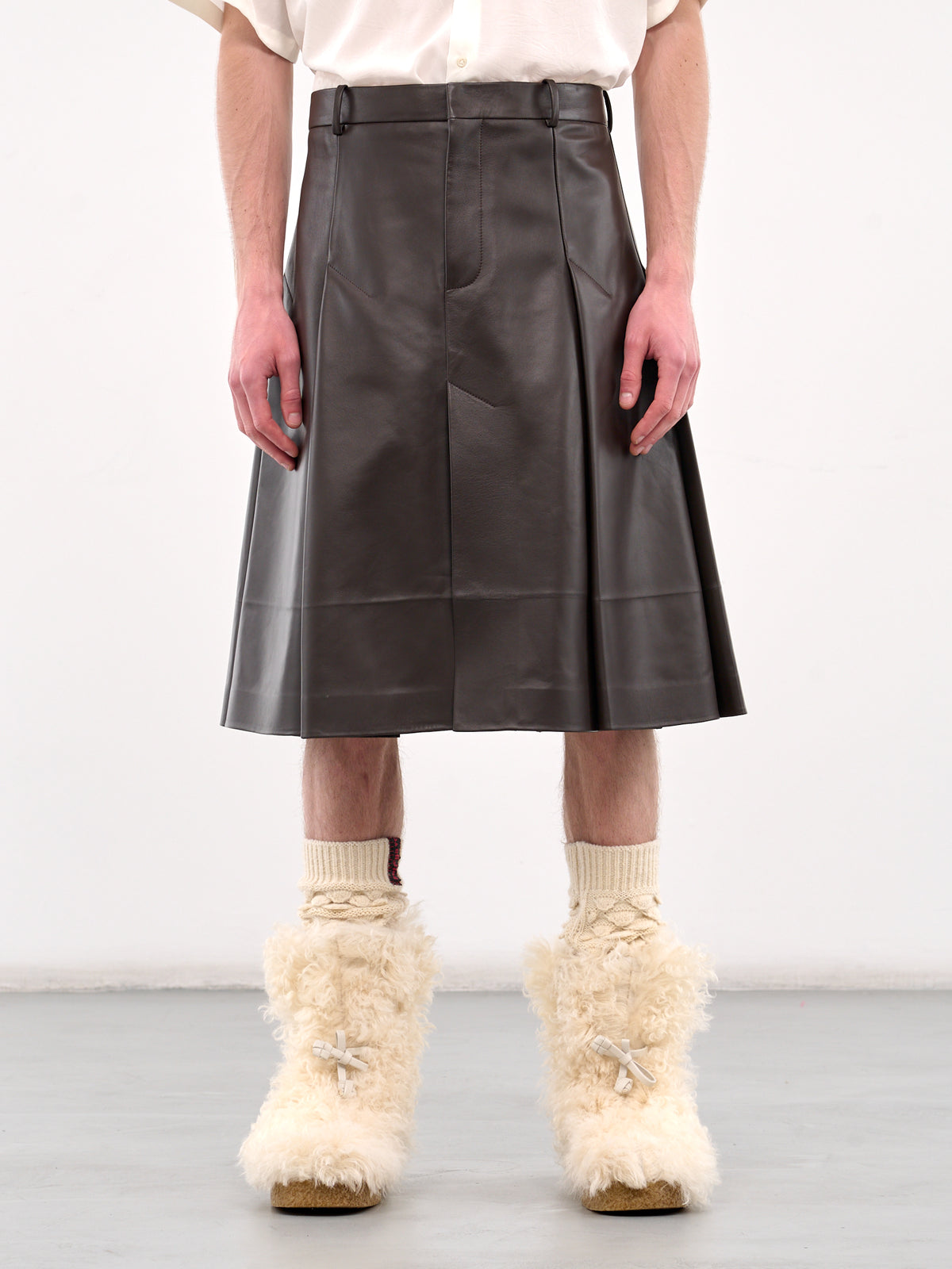 Leather Pleated Skirt (821297V3WT0-2181-OLIVE)