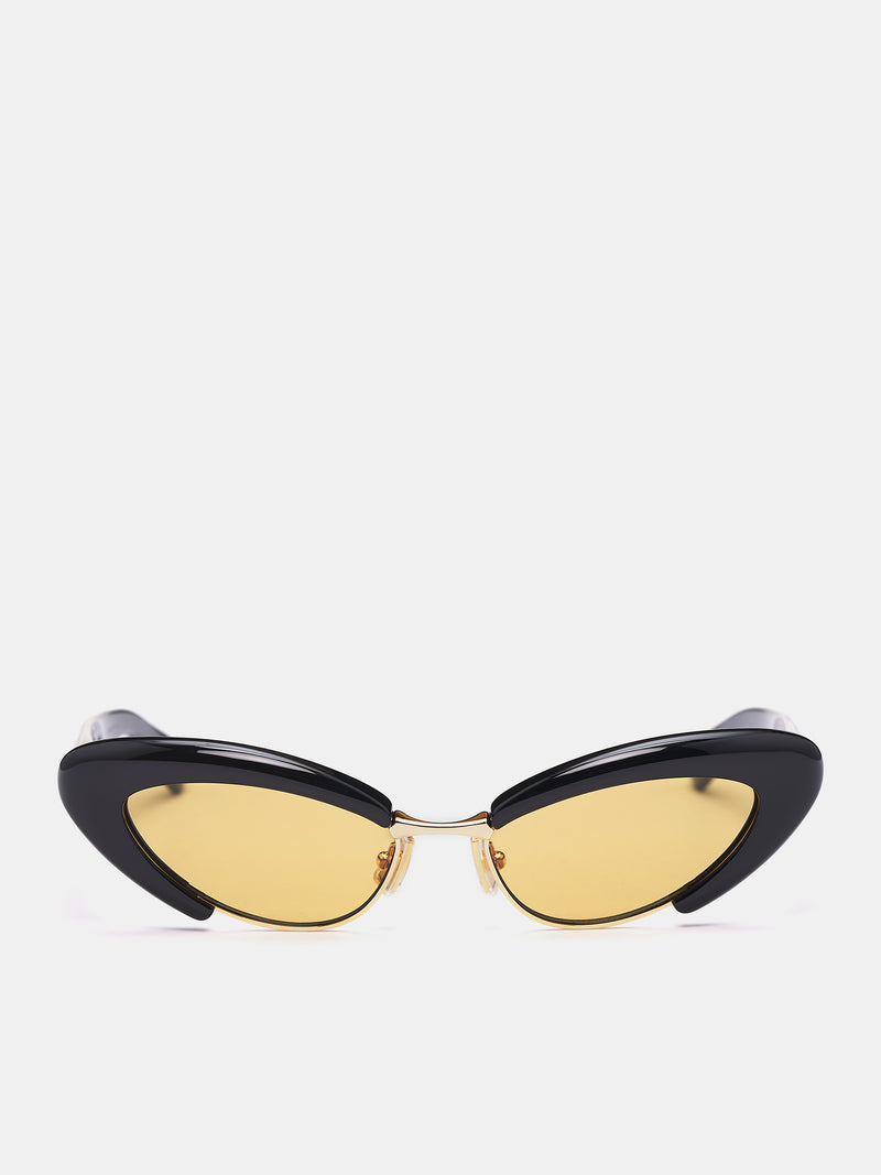 Angle Cat Eye Sunglasses (821457V2Q30-1004-BLACK-YELLOW)