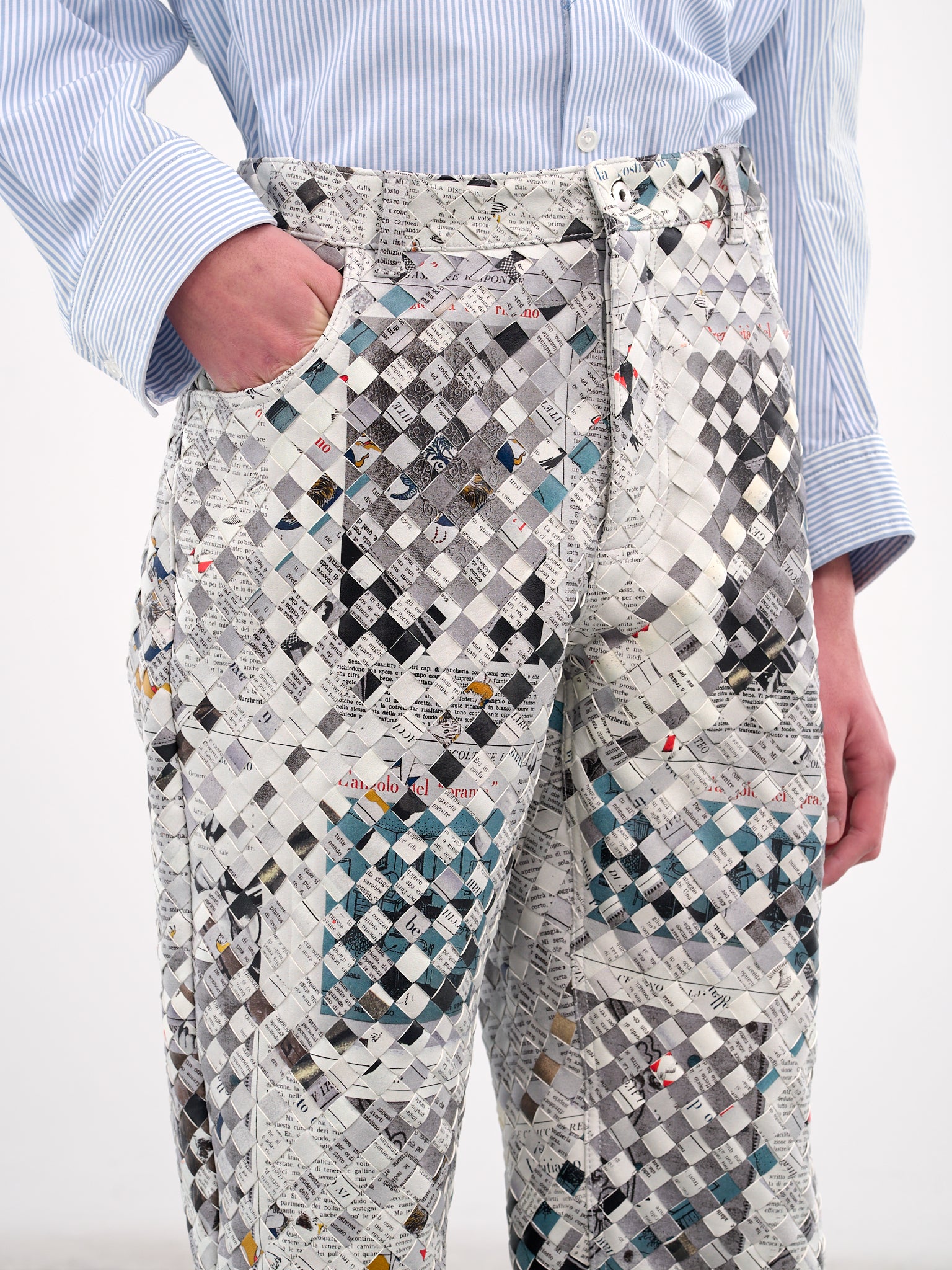 Newspaper Print Intrecciato Lamb Trousers (821511V53R0-LIGHT-GREY)