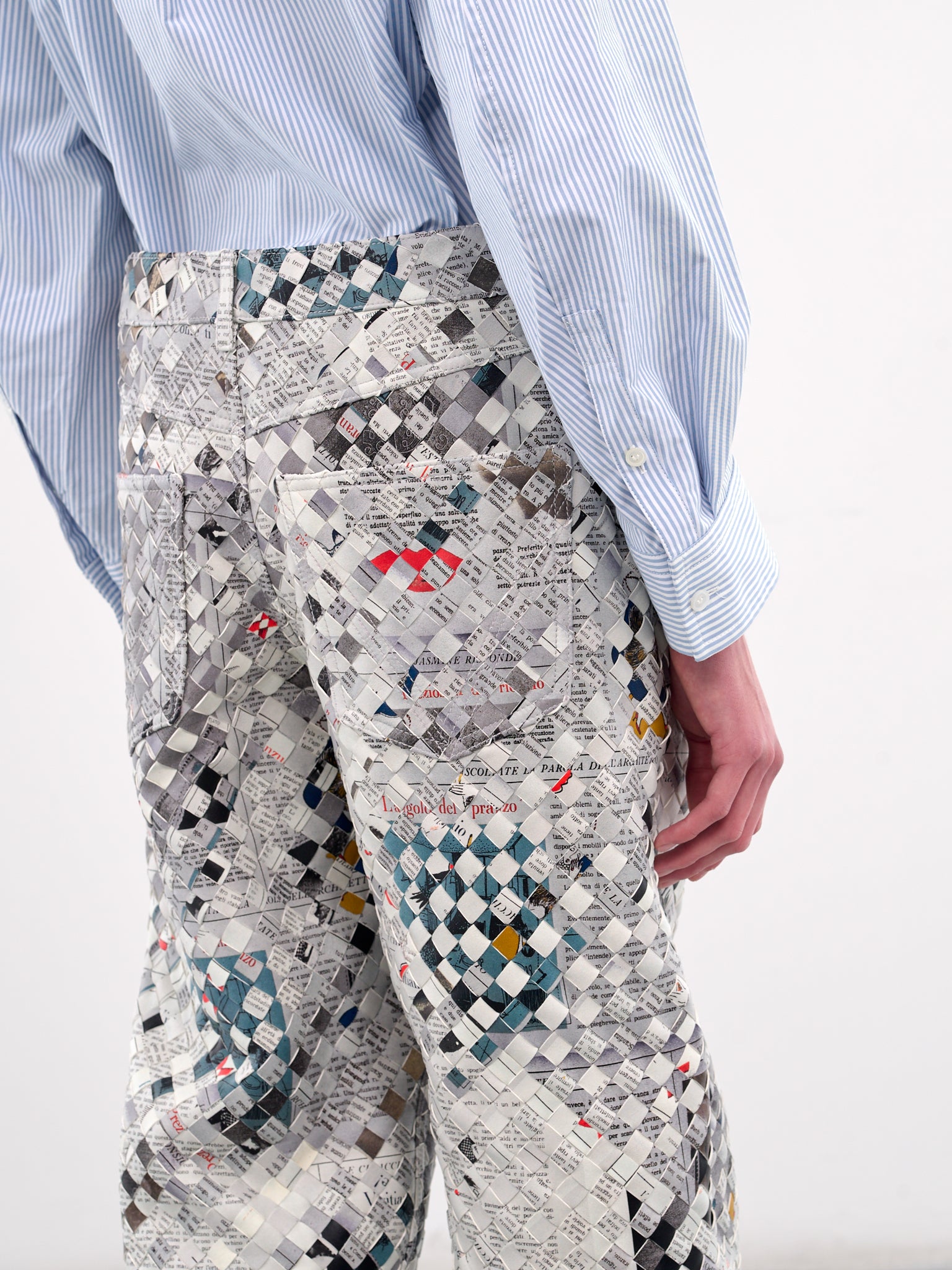 Newspaper Print Intrecciato Lamb Trousers (821511V53R0-LIGHT-GREY)