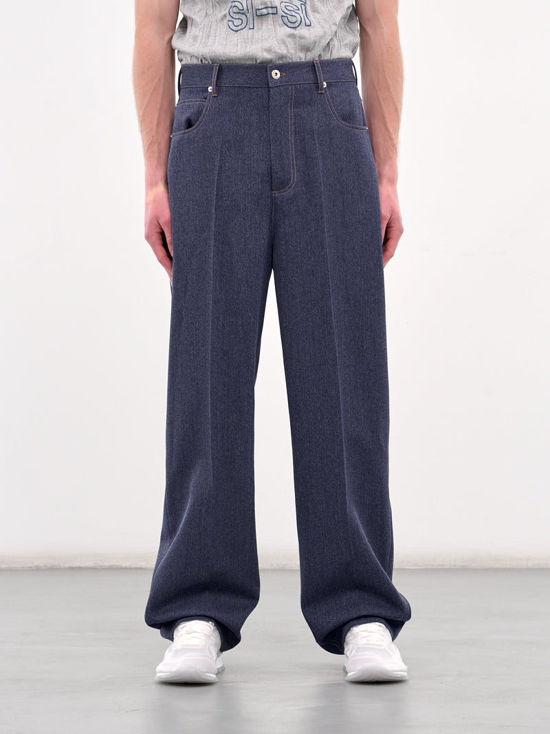 Wool Cotton Wide Leg Trousers (825520V5CN0-4245-INDIGO)