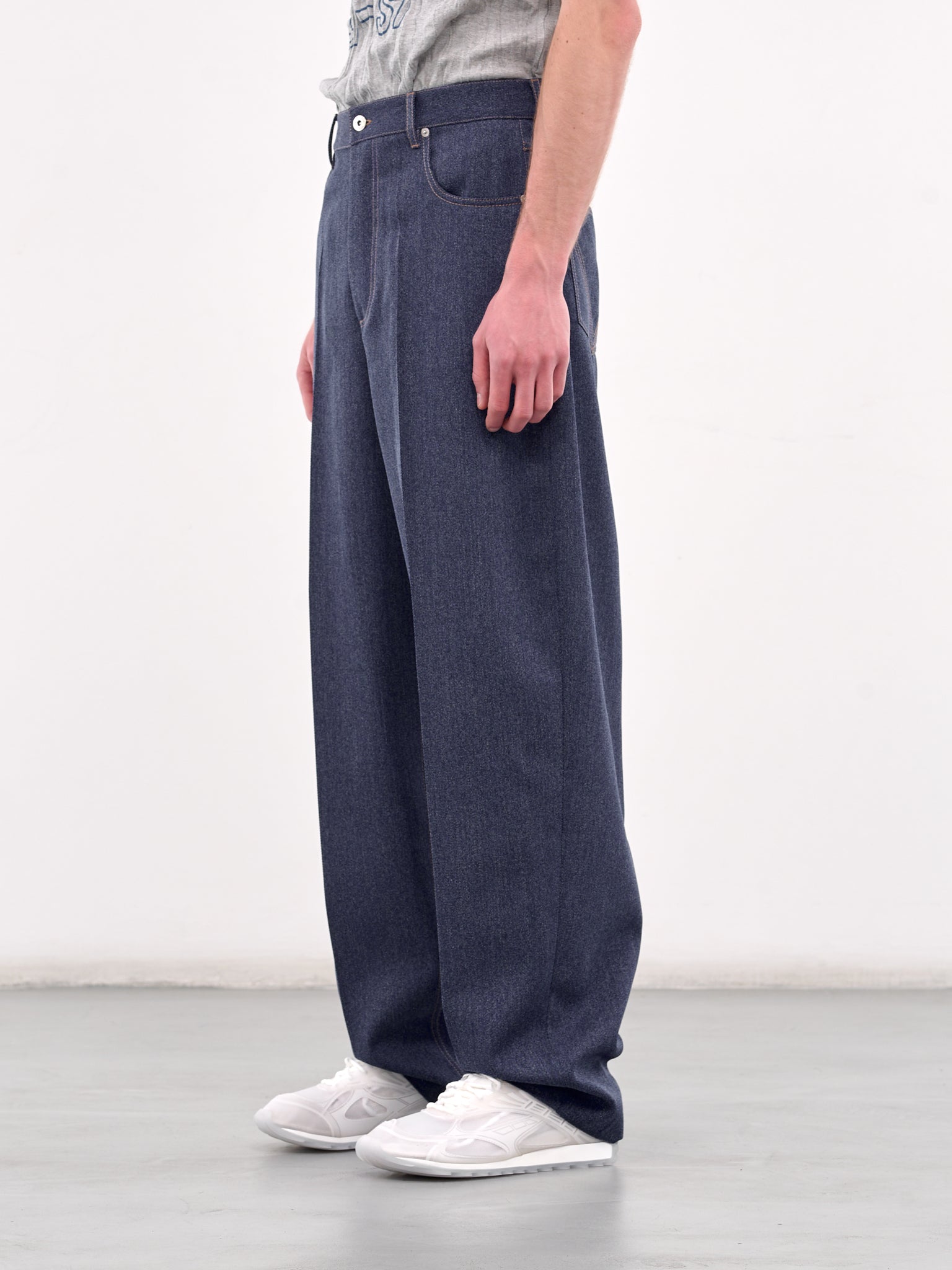 Wool Cotton Wide Leg Trousers (825520V5CN0-4245-INDIGO)