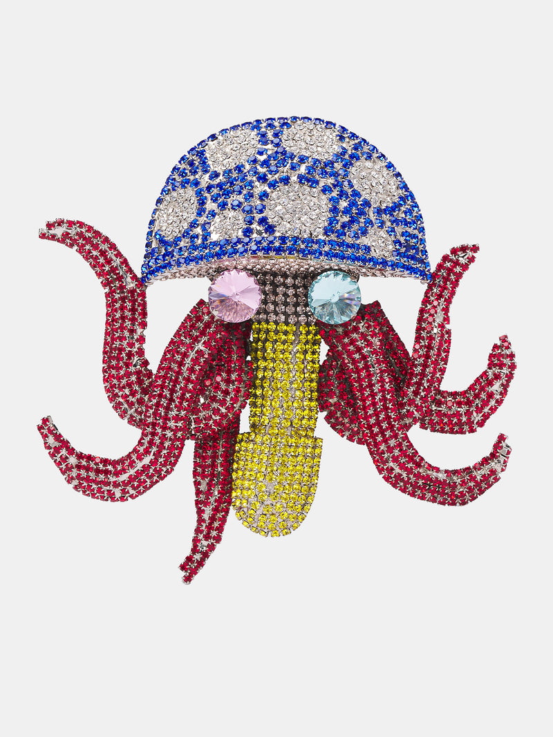 Mushroom Octopus Rhinestone Brooch (9047-OCTOPUS-COMB-II-BLUE)