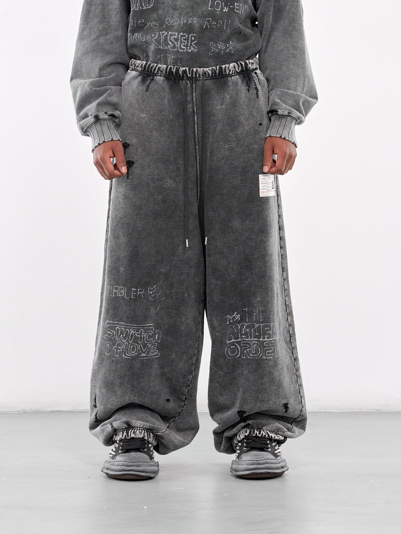 Distressed Graphic Sweatpants (A13PT553-BLACK)