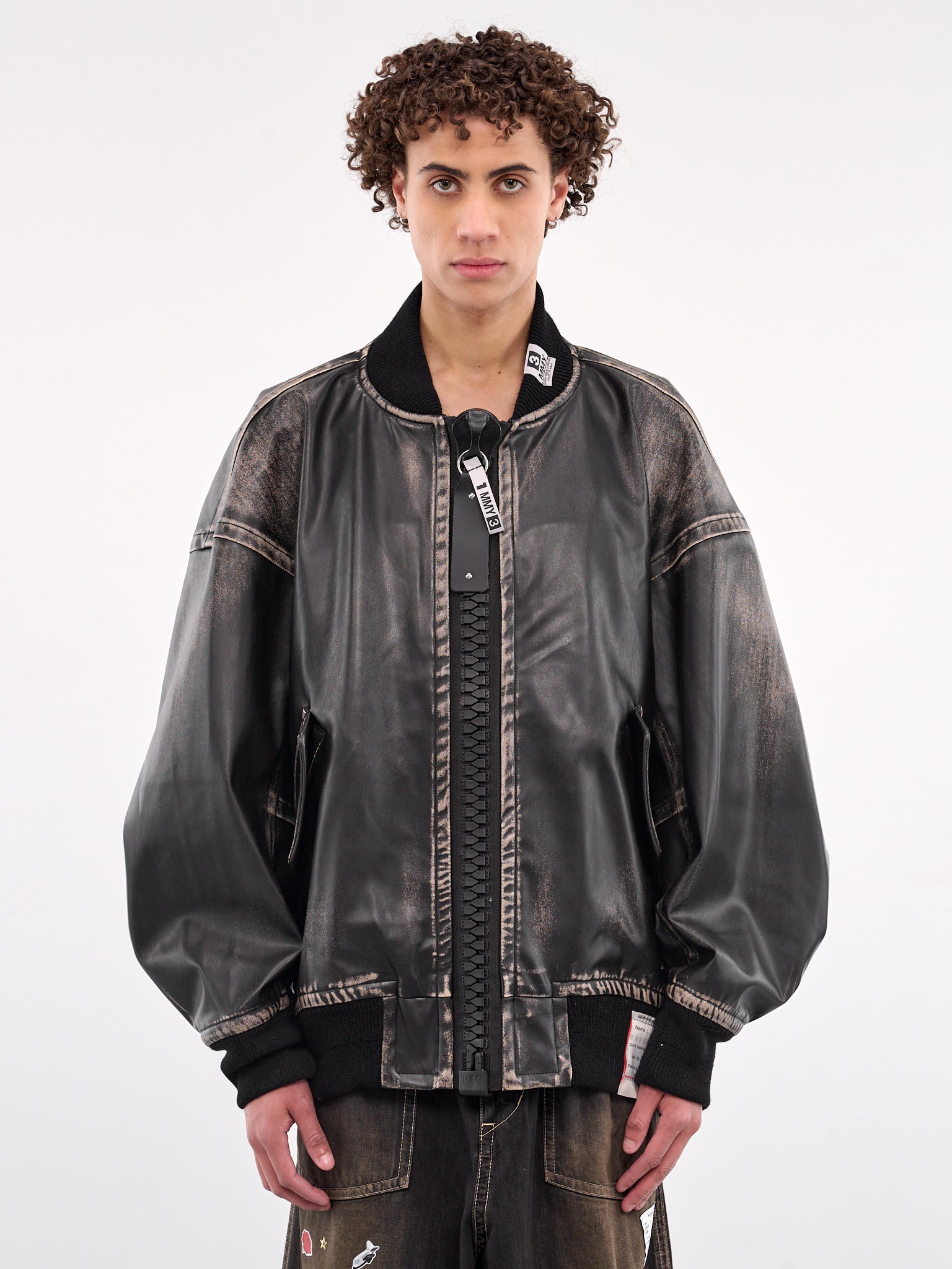 Oversized Faux Leather Bomber (A14BL071-BLACK)