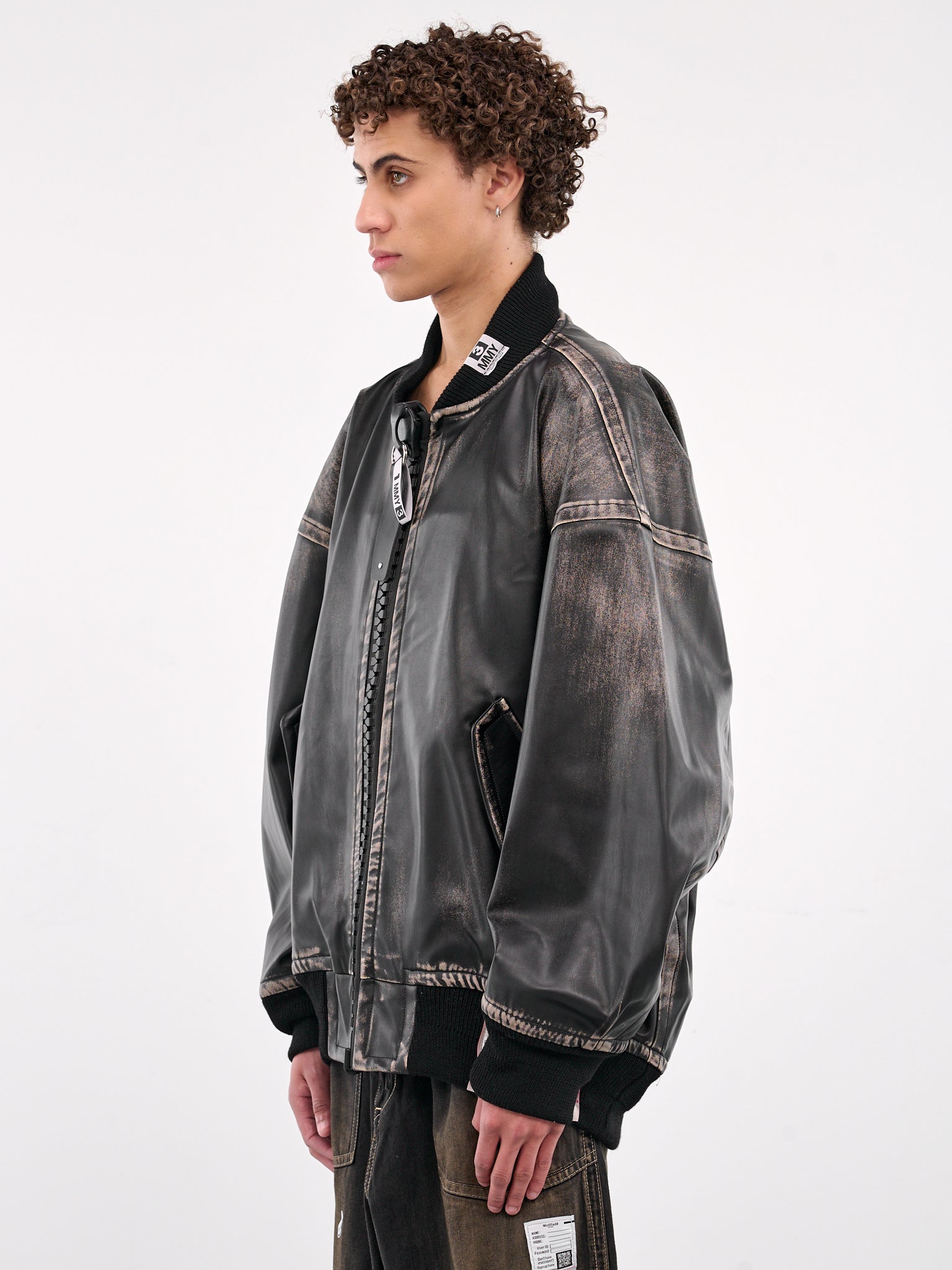 Oversized Faux Leather Bomber (A14BL071-BLACK)