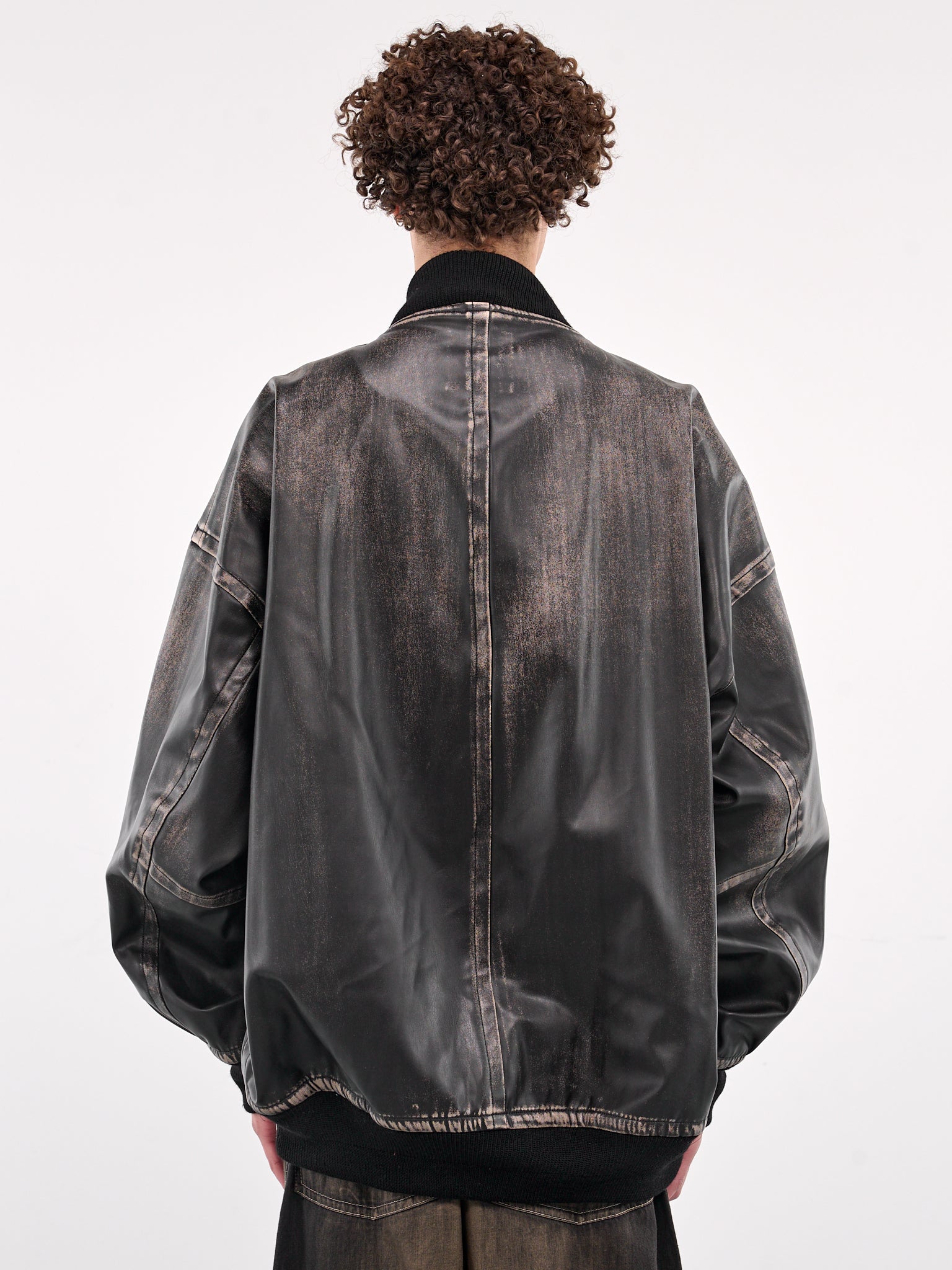 Oversized Faux Leather Bomber (A14BL071-BLACK)