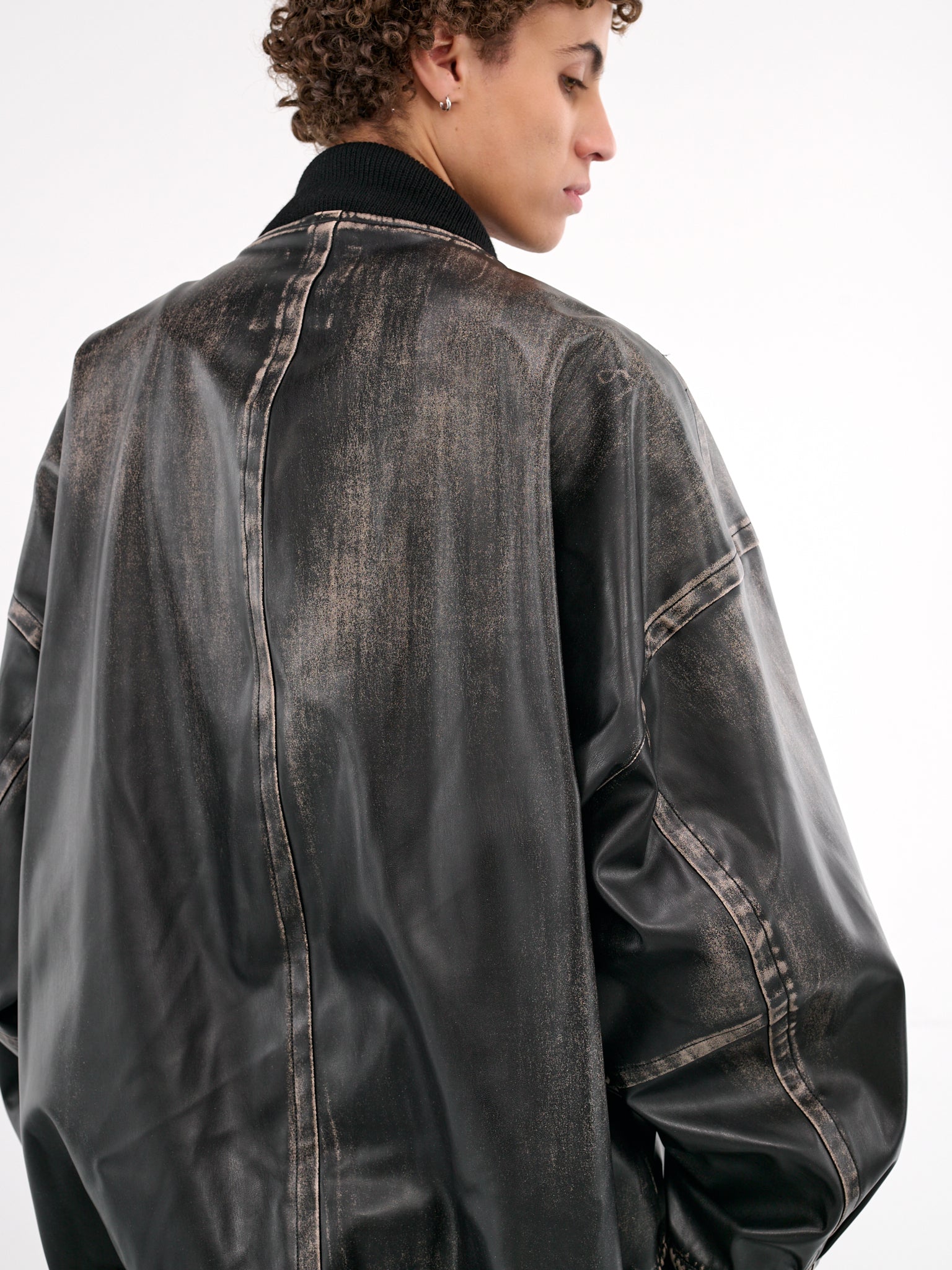 Oversized Faux Leather Bomber (A14BL071-BLACK)