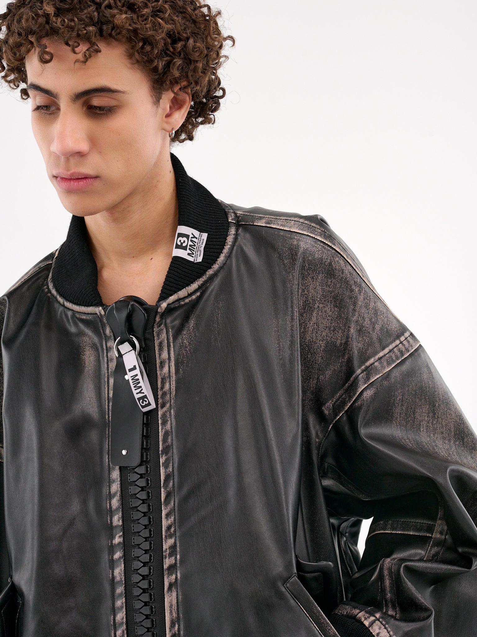 Oversized Faux Leather Bomber (A14BL071-BLACK)