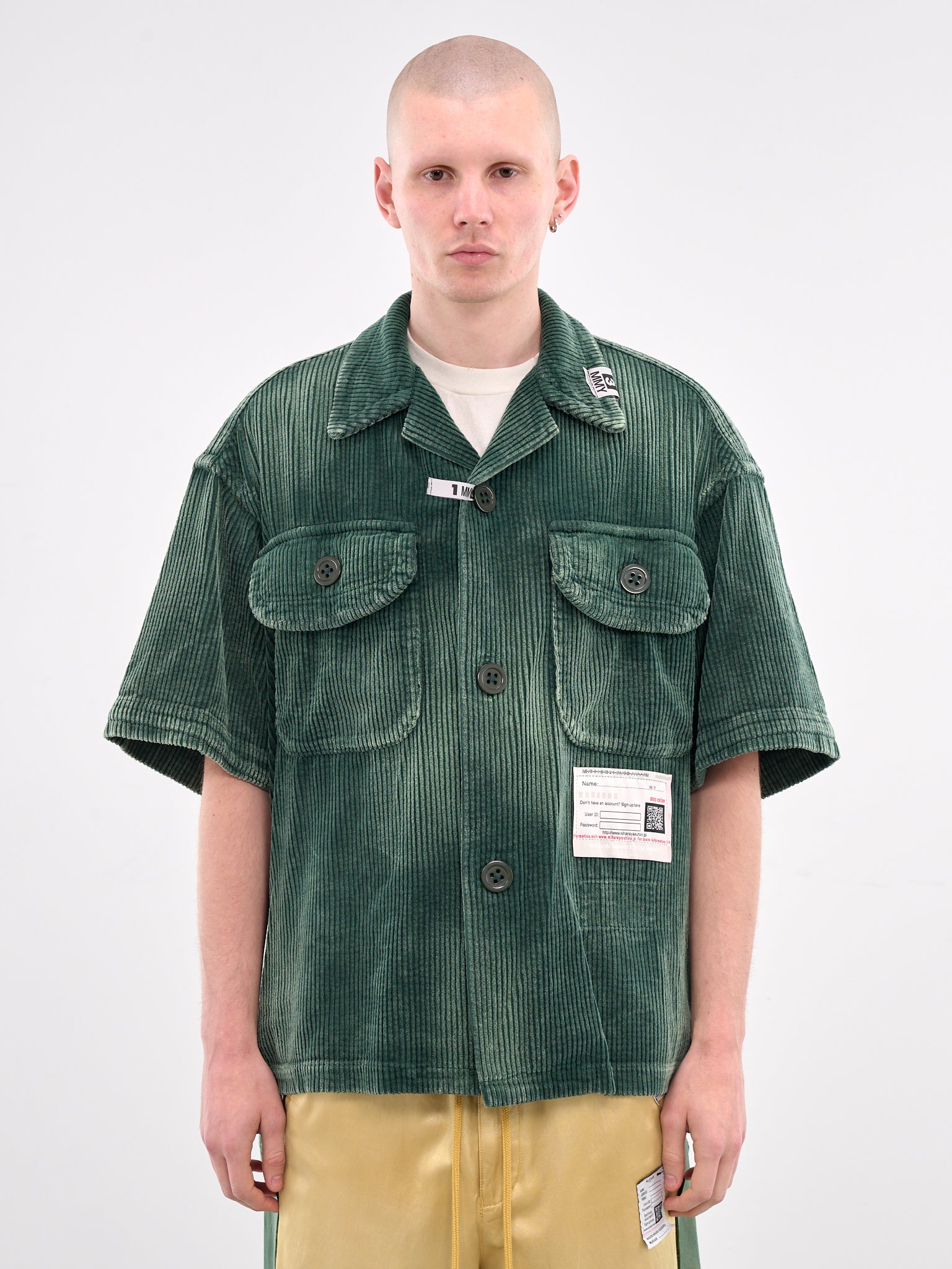 Short Sleeve Corduroy Shirt (A14SH084-GREEN)