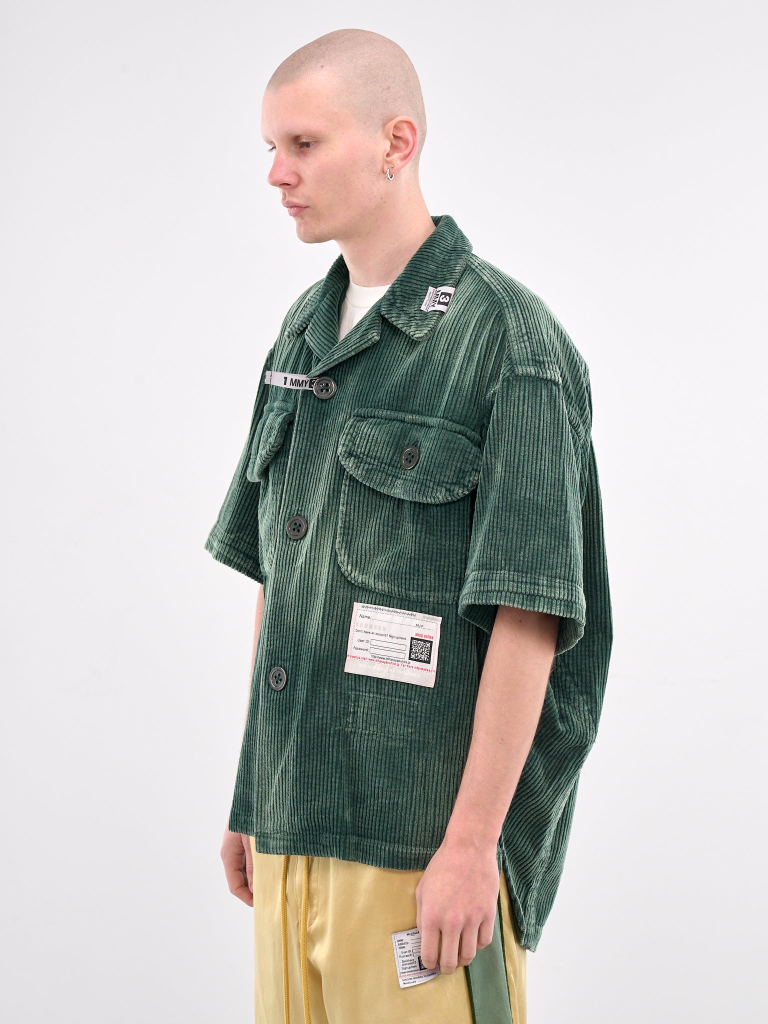 Short Sleeve Corduroy Shirt (A14SH084-GREEN)