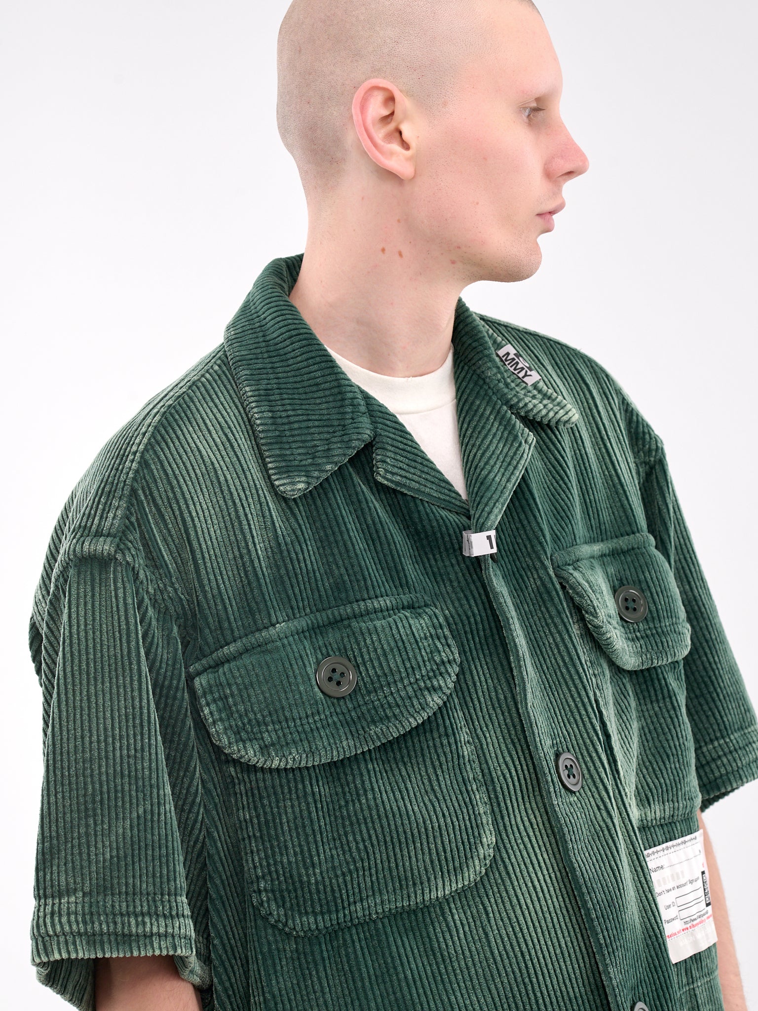 Short Sleeve Corduroy Shirt (A14SH084-GREEN)