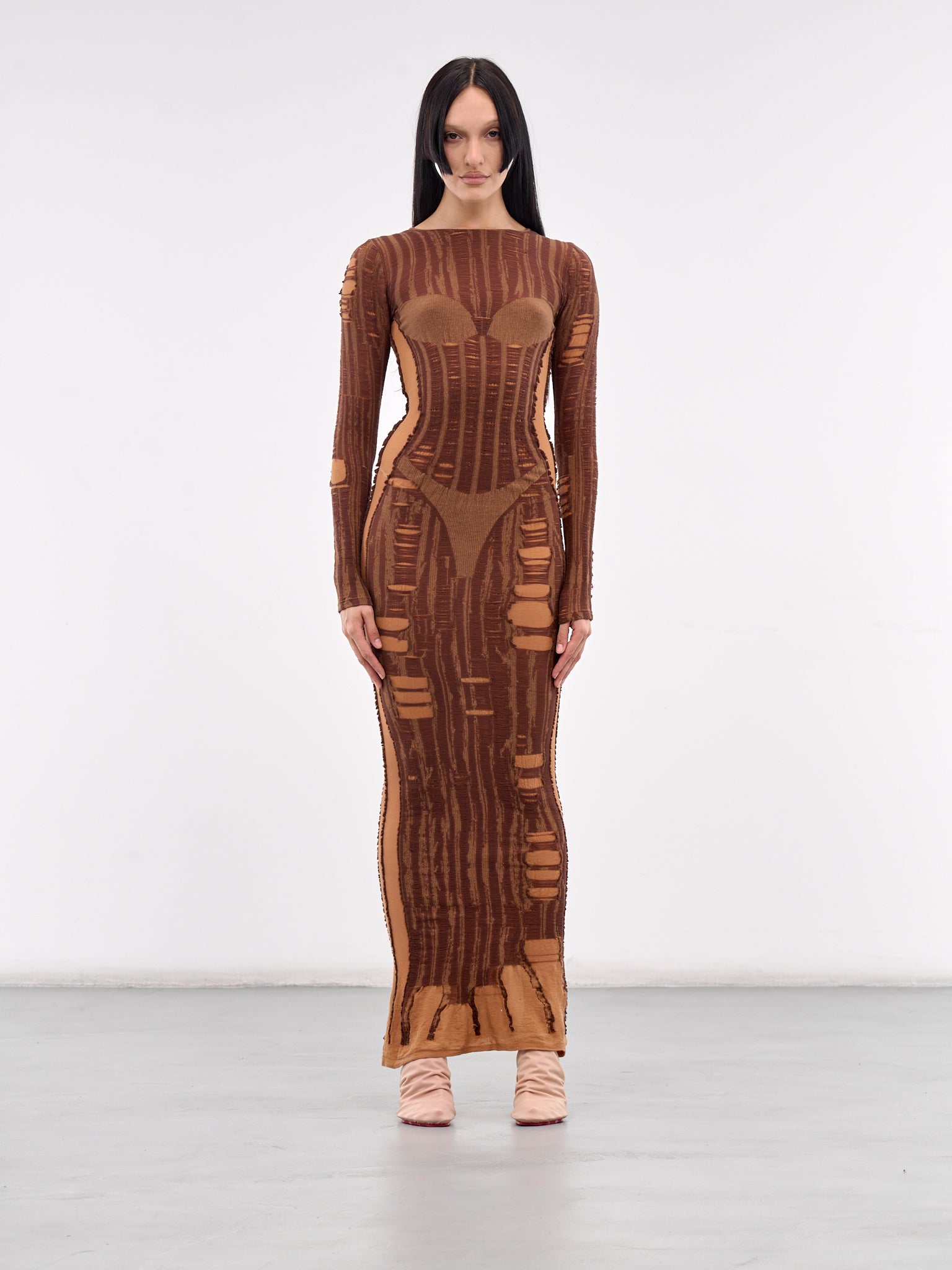 Distressed Tromp L'oeil Maxi Dress (A18125-0BJBI-WOOD)