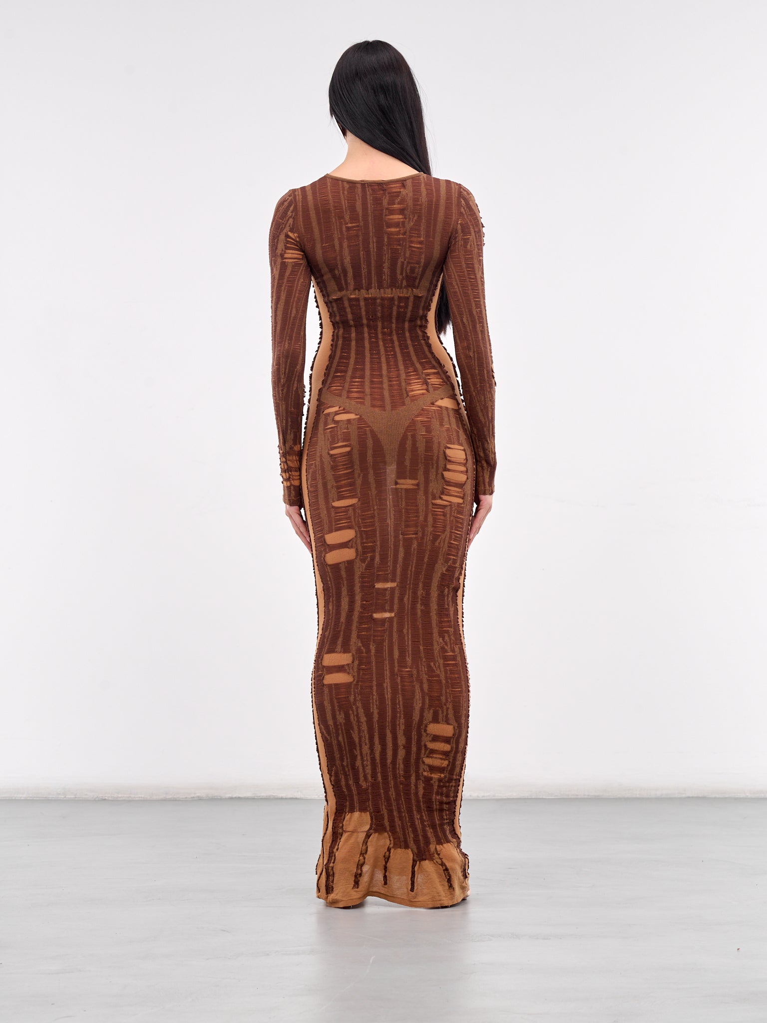 Distressed Tromp L'oeil Maxi Dress (A18125-0BJBI-WOOD)