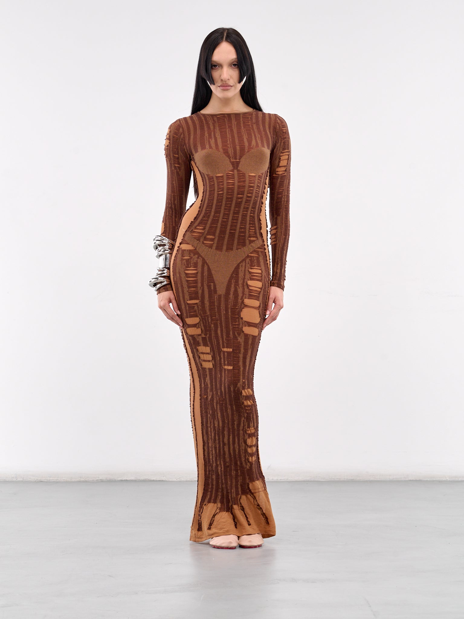 Distressed Tromp L'oeil Maxi Dress (A18125-0BJBI-WOOD)