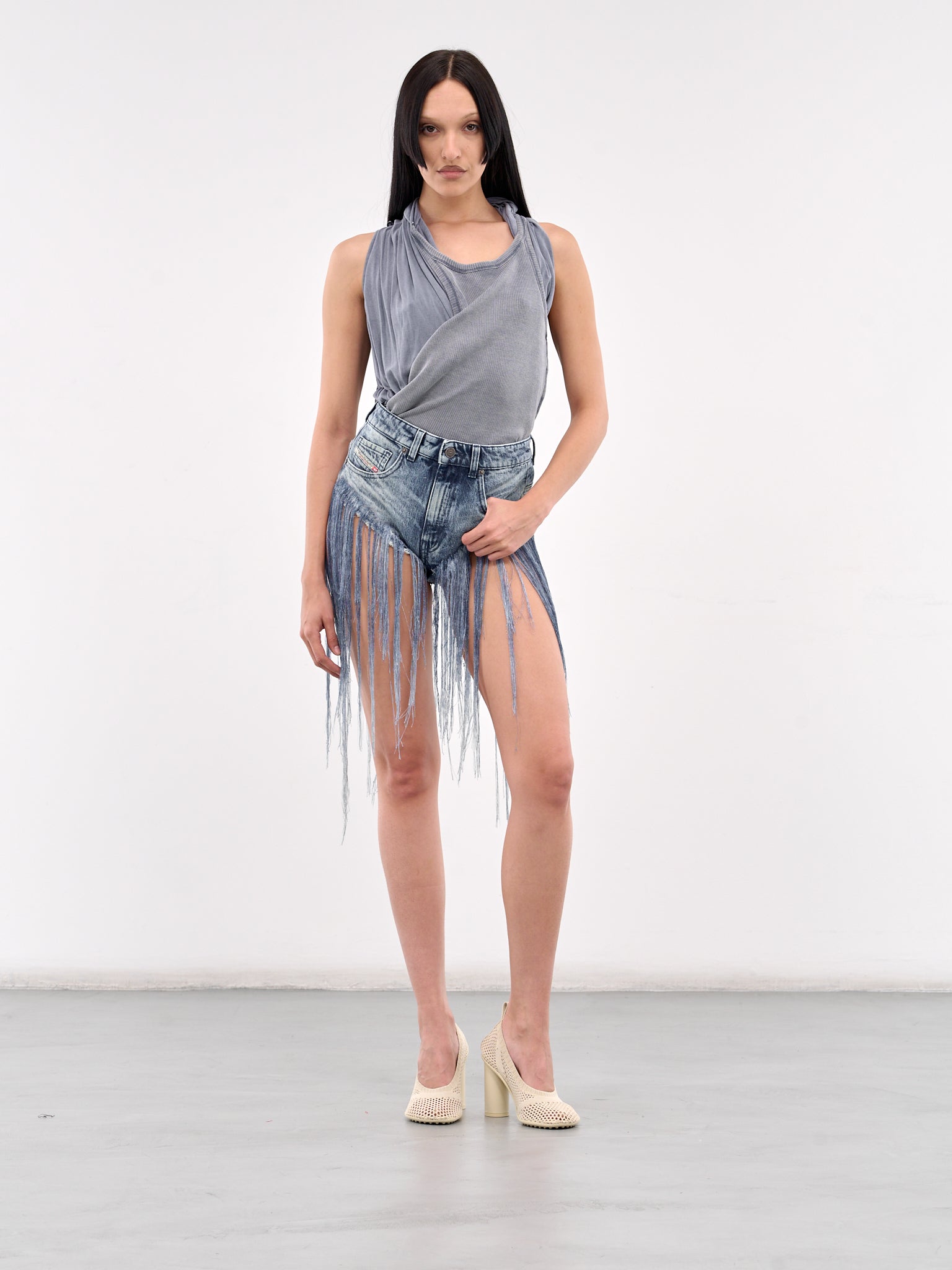 Fringe Denim Shorts (A18145-0CMBM-DENIM)