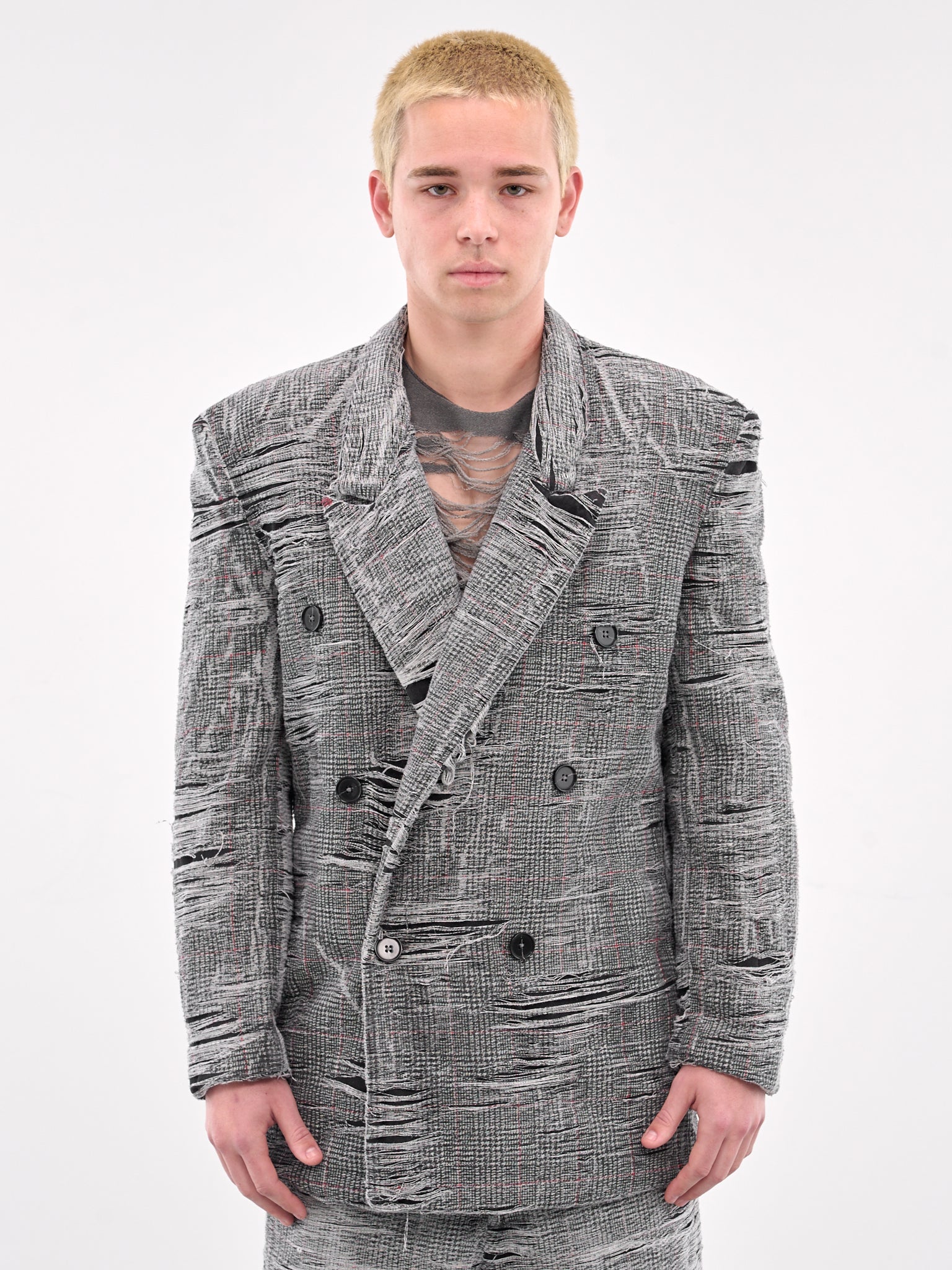 Distressed Double-Breasted Blazer (A18157-OCMBR-GREY)