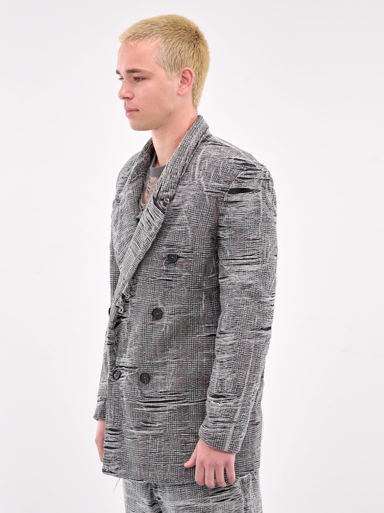 Distressed Double-Breasted Blazer (A18157-OCMBR-GREY)