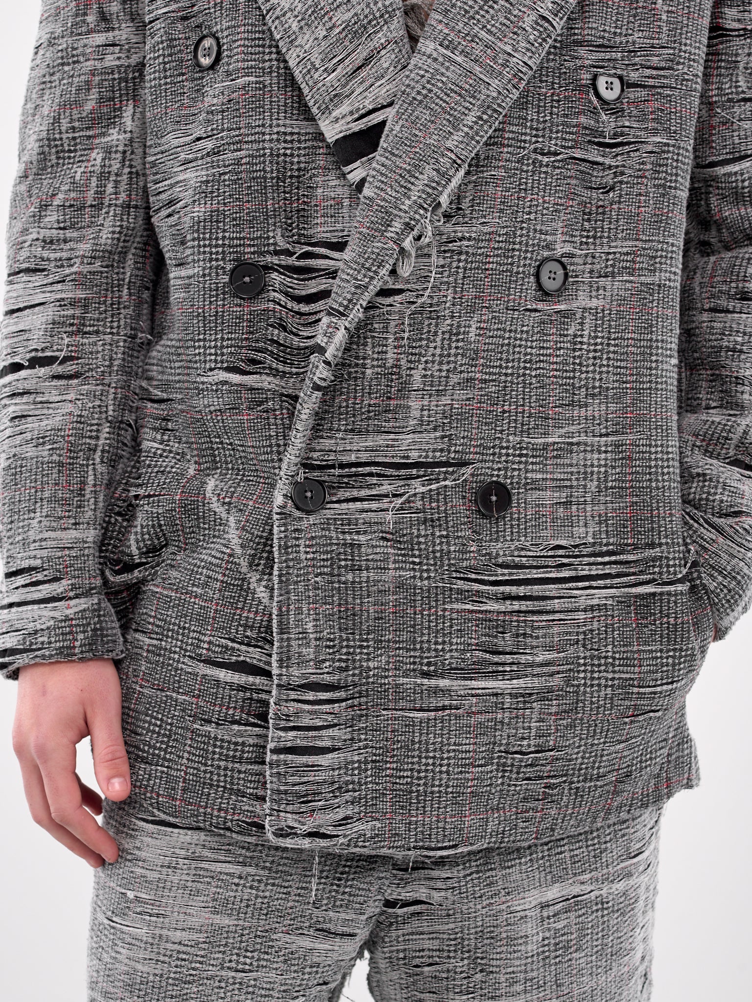 Distressed Double-Breasted Blazer (A18157-OCMBR-GREY)