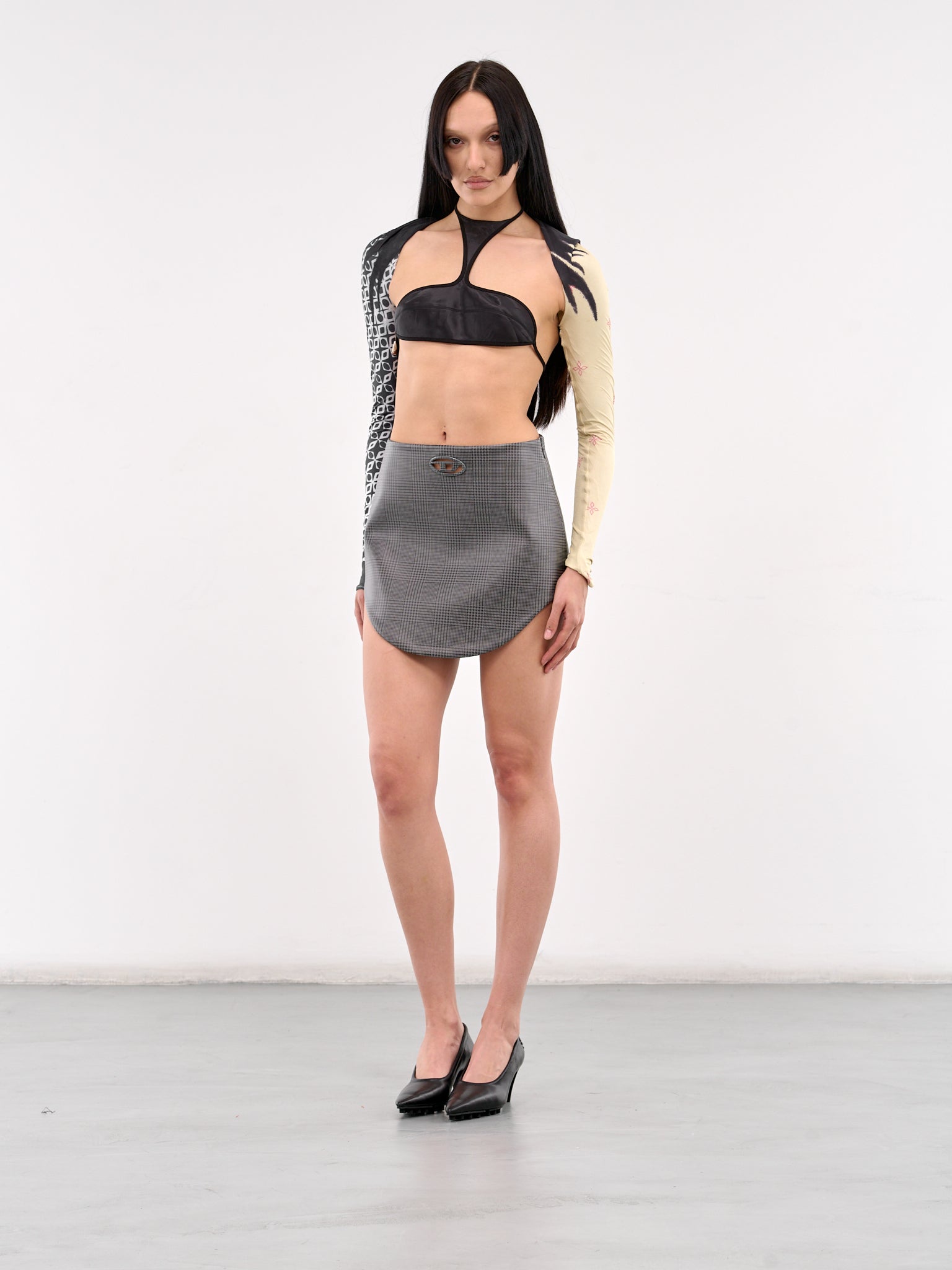 Glen Plaid Curved Mini Skirt (A18190-0AFBH-GREY)