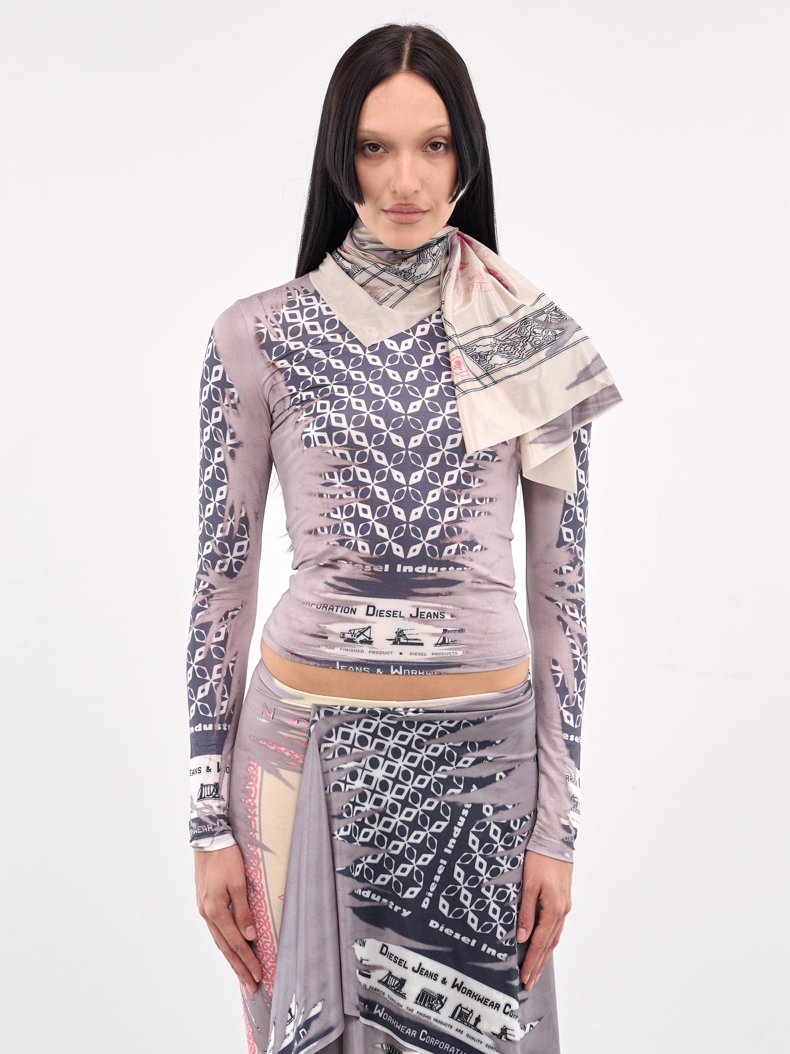 Scarf Collar Graphic Top (A18210-0KIBH-BLUE)