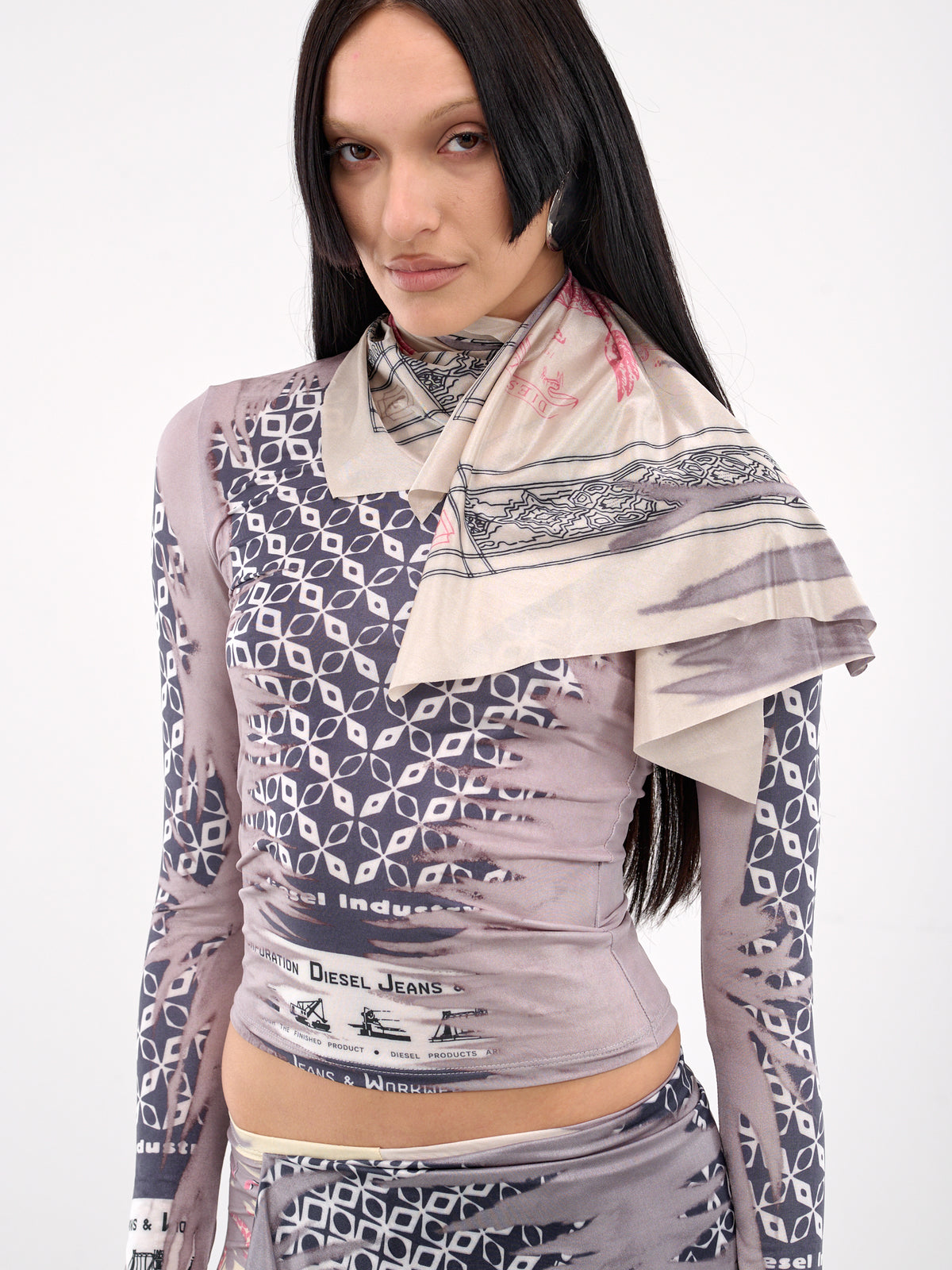 Scarf Collar Graphic Top (A18210-0KIBH-BLUE)