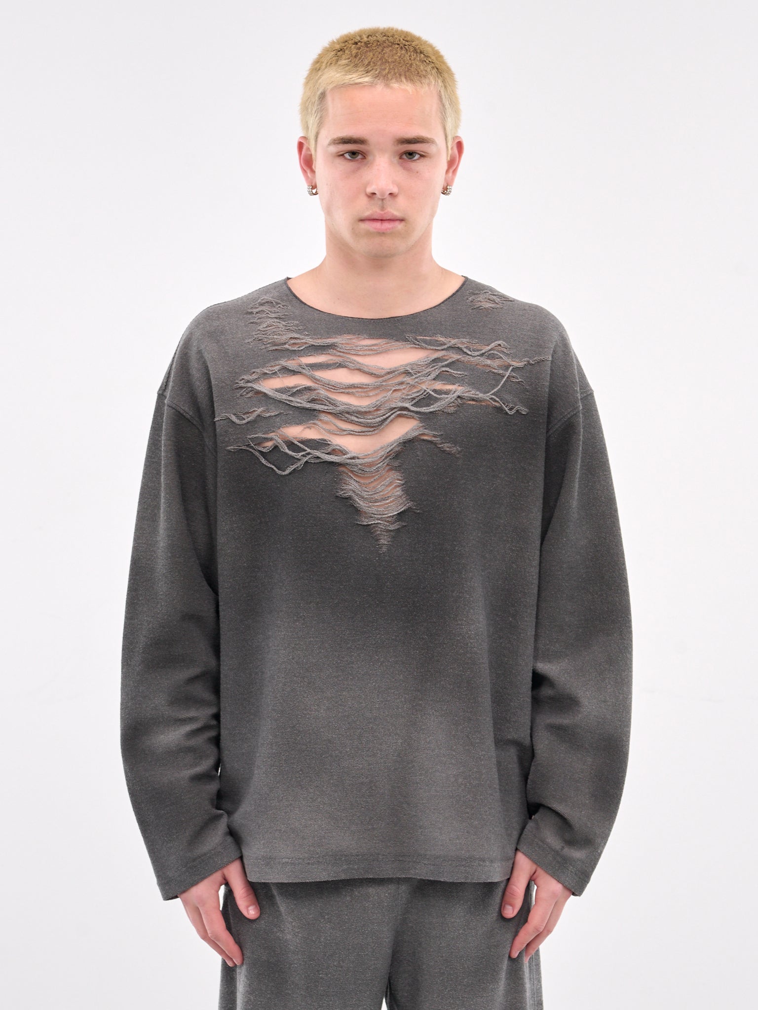 Distressed & Faded Crewneck (A18216-0PLAI-GREY)