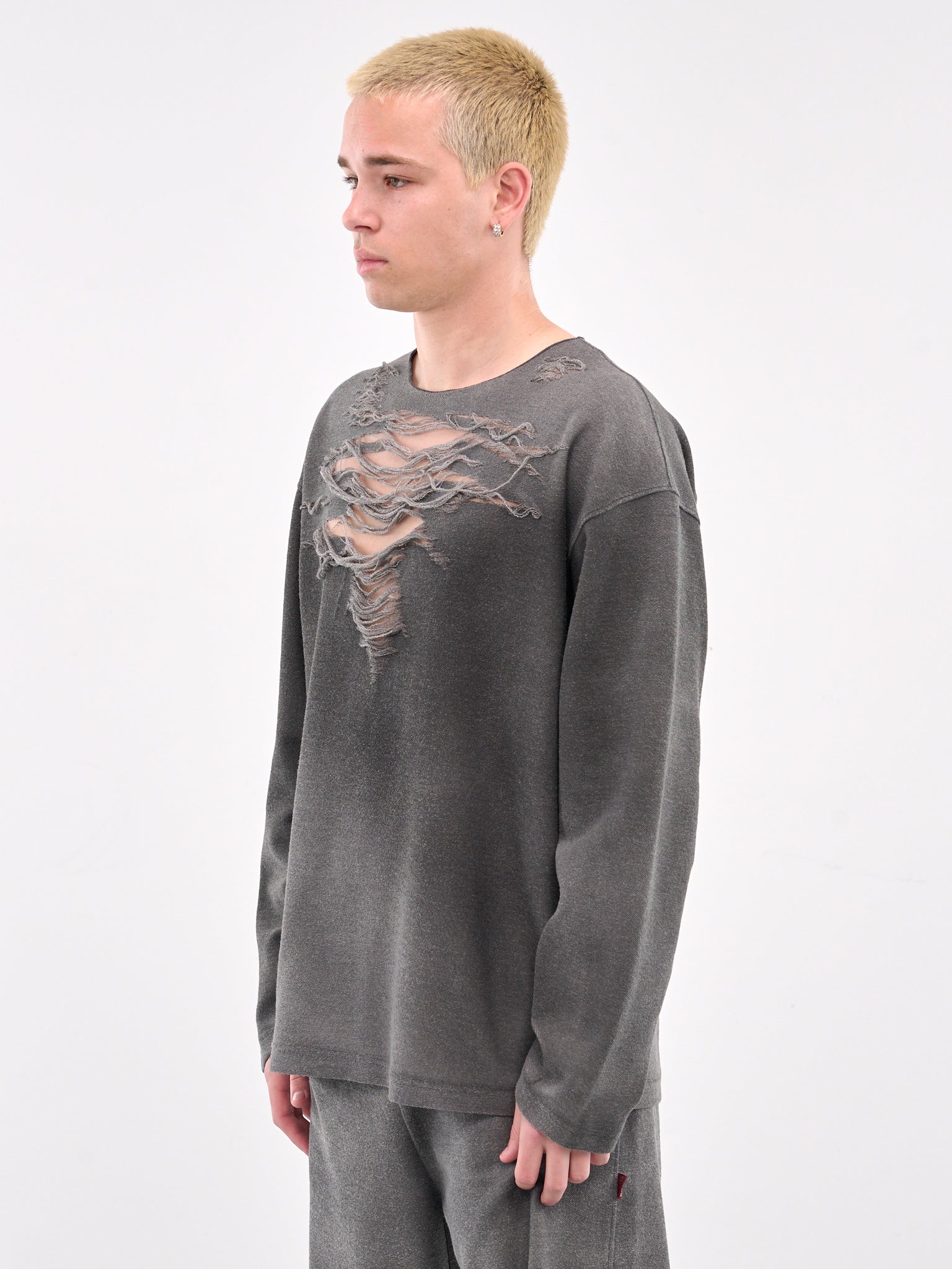 Distressed & Faded Crewneck (A18216-0PLAI-GREY)